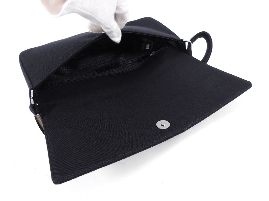 Chanel Choco Bar Silver Metal Stud and Black Wool Shoulder Bag