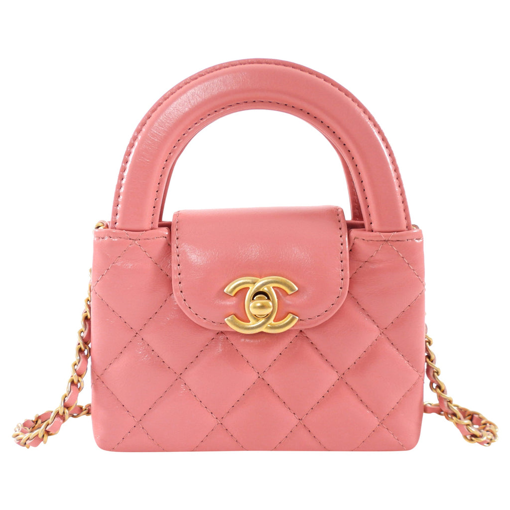 Chanel flamingo Pink Nano Kelly Shopping Bag Crossbody Chain