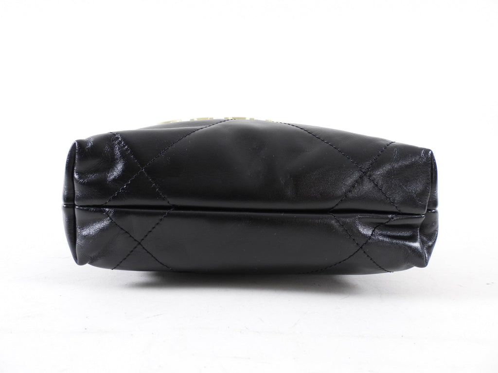 Chanel 2023 Black Leather Chain 22 Mini Bag with Ivory Enamel Logo