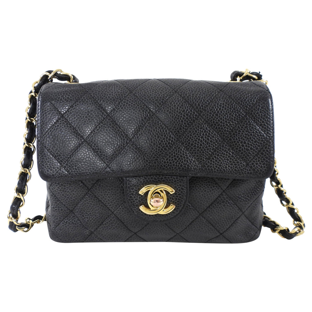 Chanel Black Caviar Vintage Square Mini Flap Bag GHW