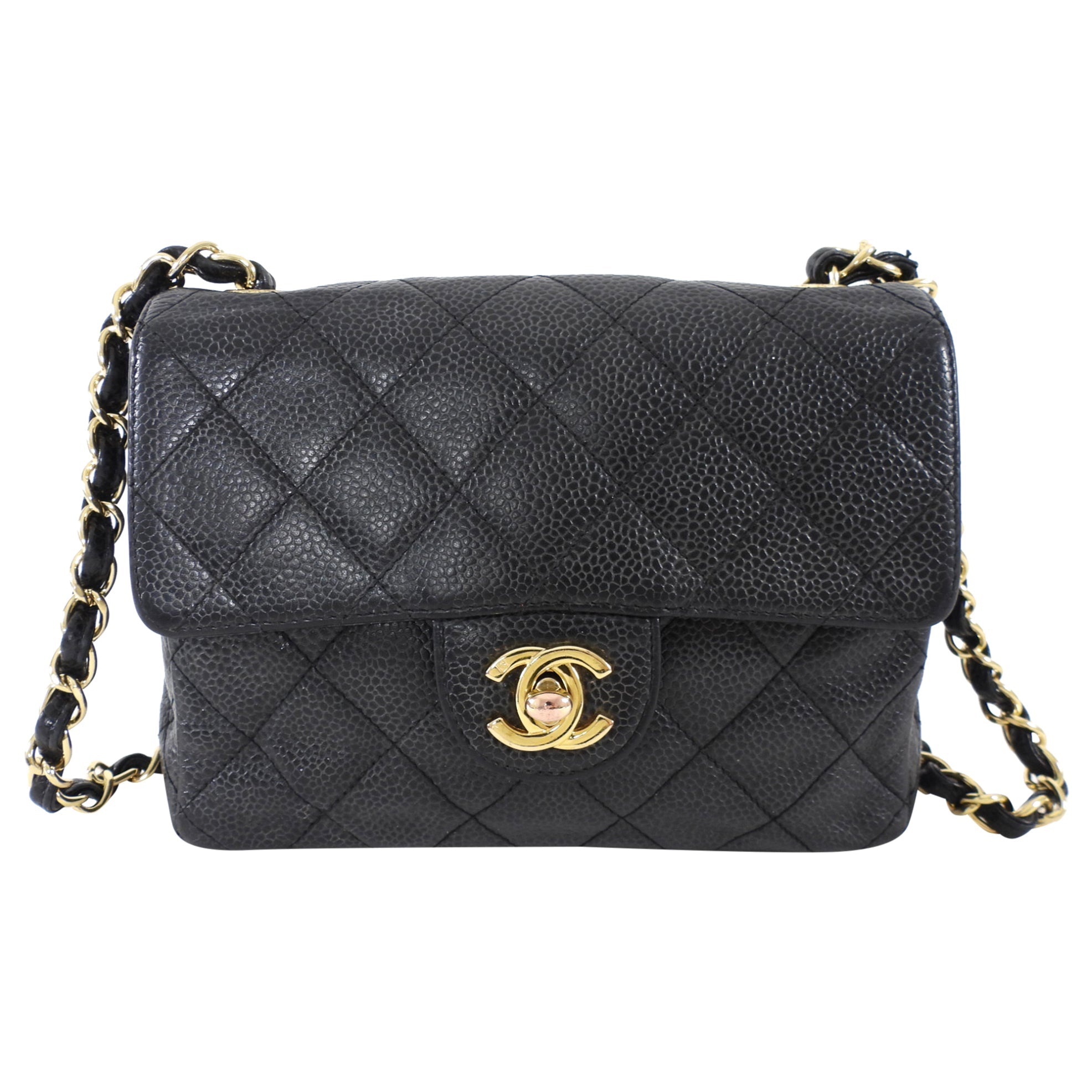 Chanel Black Caviar Vintage Square Mini Flap Bag GHW