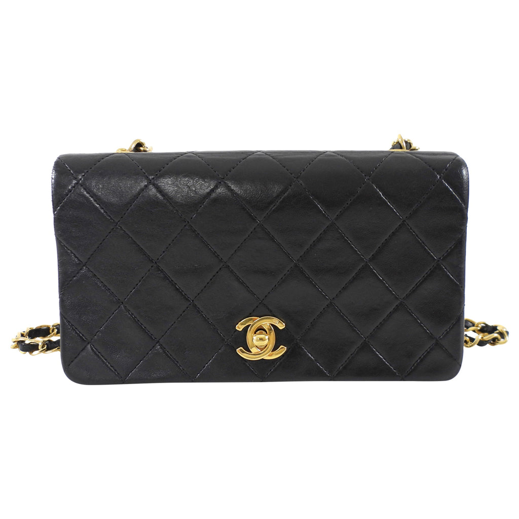 Chanel Vintage 1989 Mini Black Lambskin Quilted Full Flap Bag