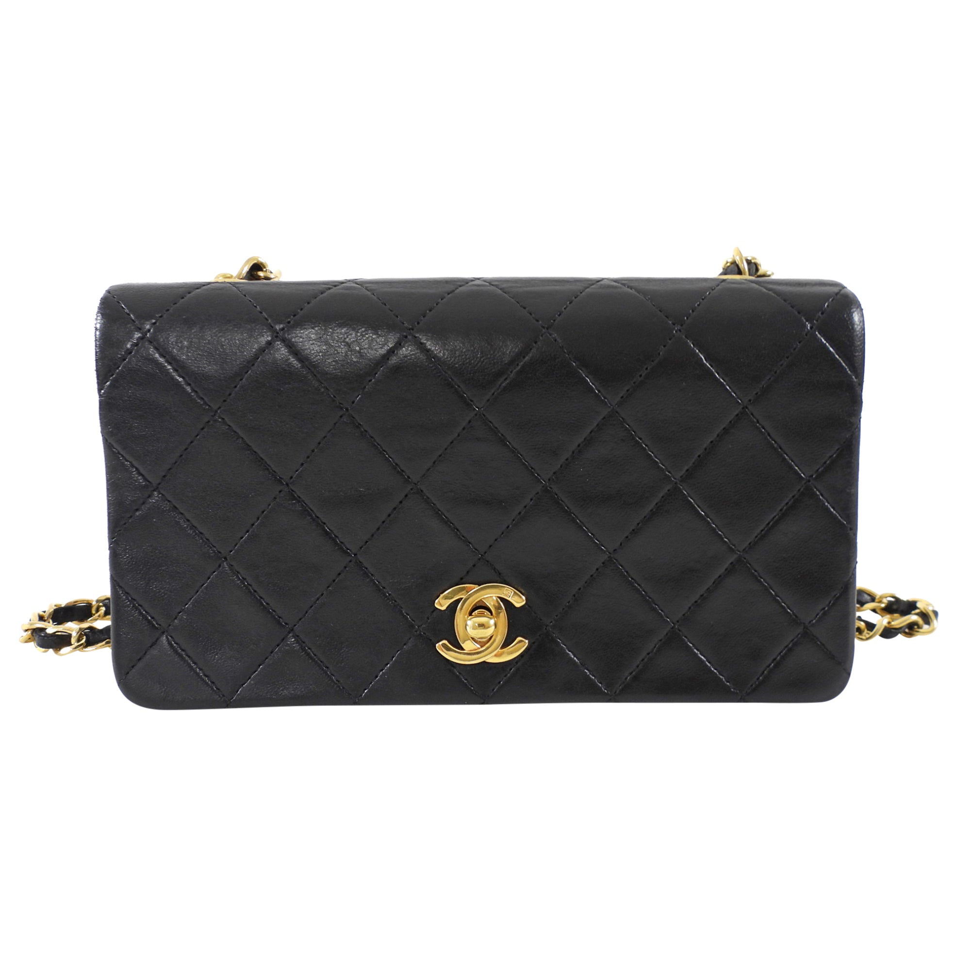 Chanel Vintage 1989 Mini Black Lambskin Quilted Full Flap Bag