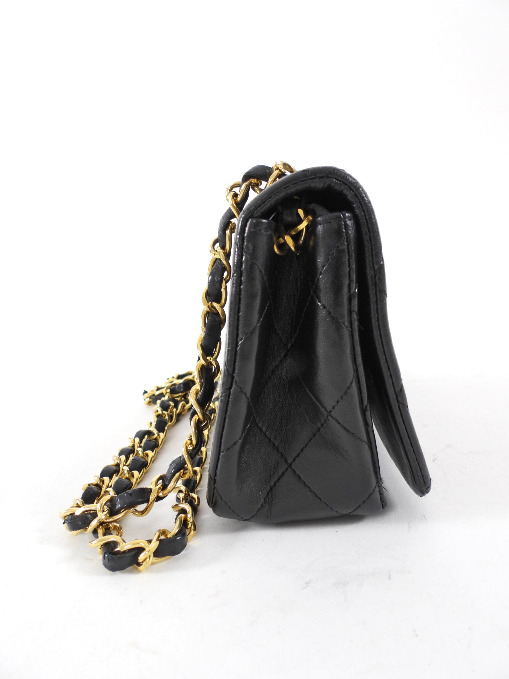 Chanel Vintage 1989 Mini Black Lambskin Quilted Full Flap Bag
