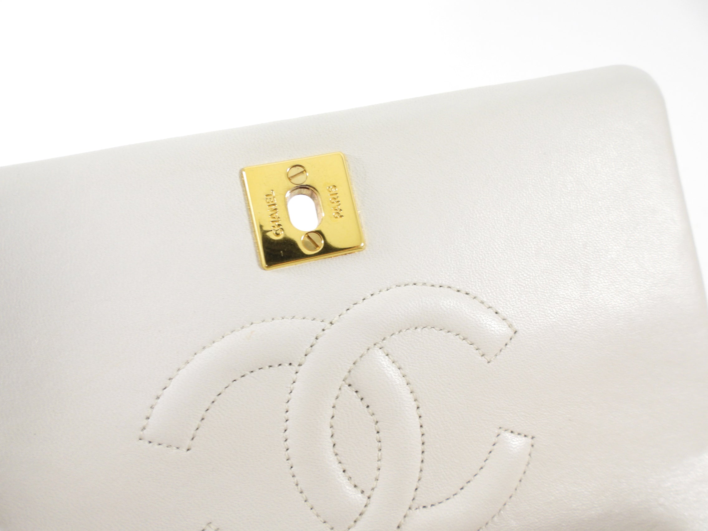 Chanel Vintage 1989 Mini White Lambskin Quilted Full Flap Bag