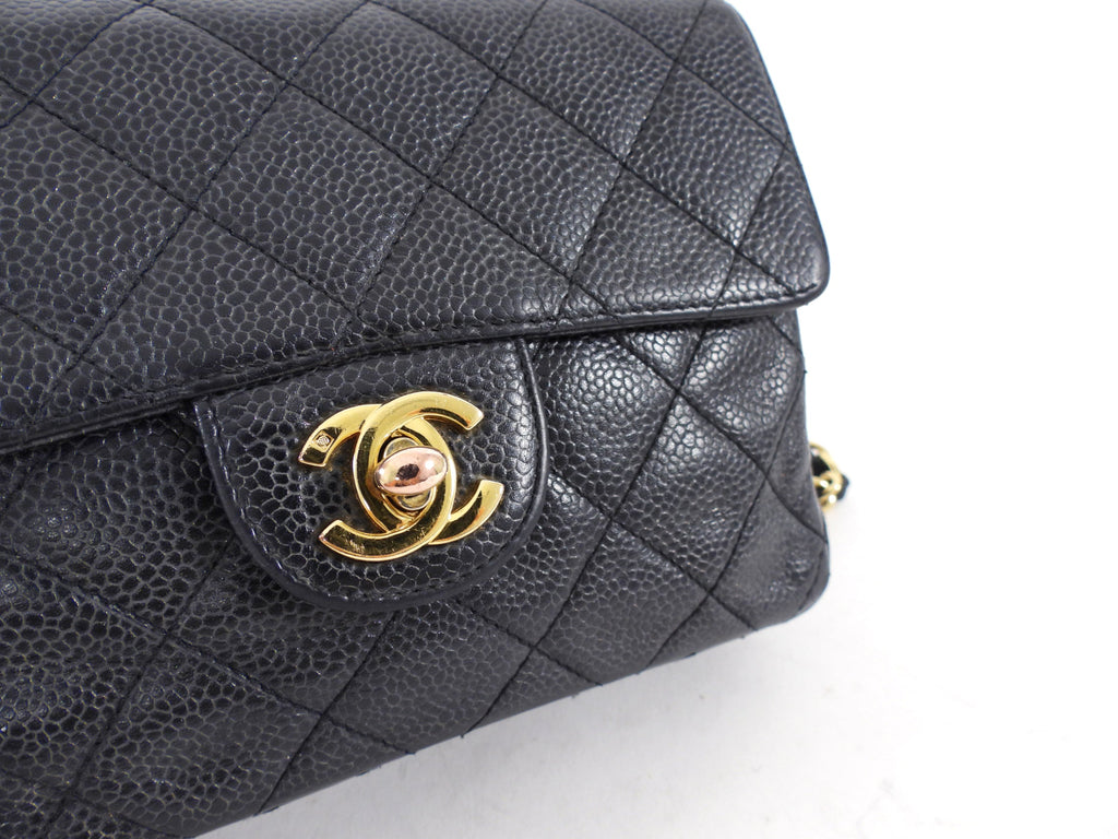 Chanel Black Caviar Vintage Square Mini Flap Bag GHW