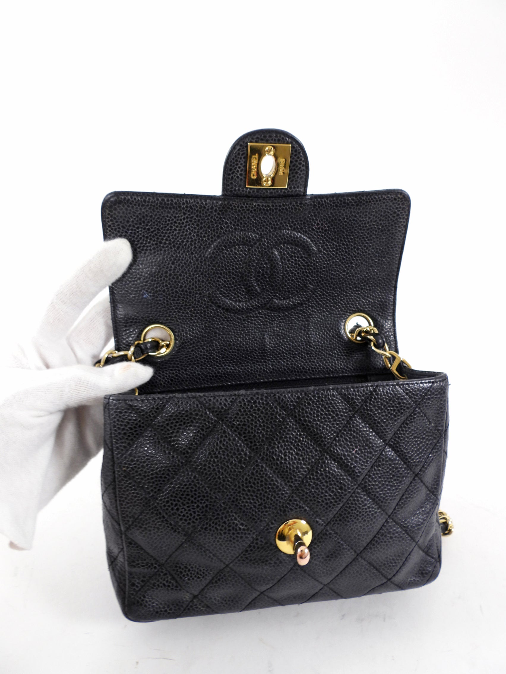 Chanel Black Caviar Vintage Square Mini Flap Bag GHW