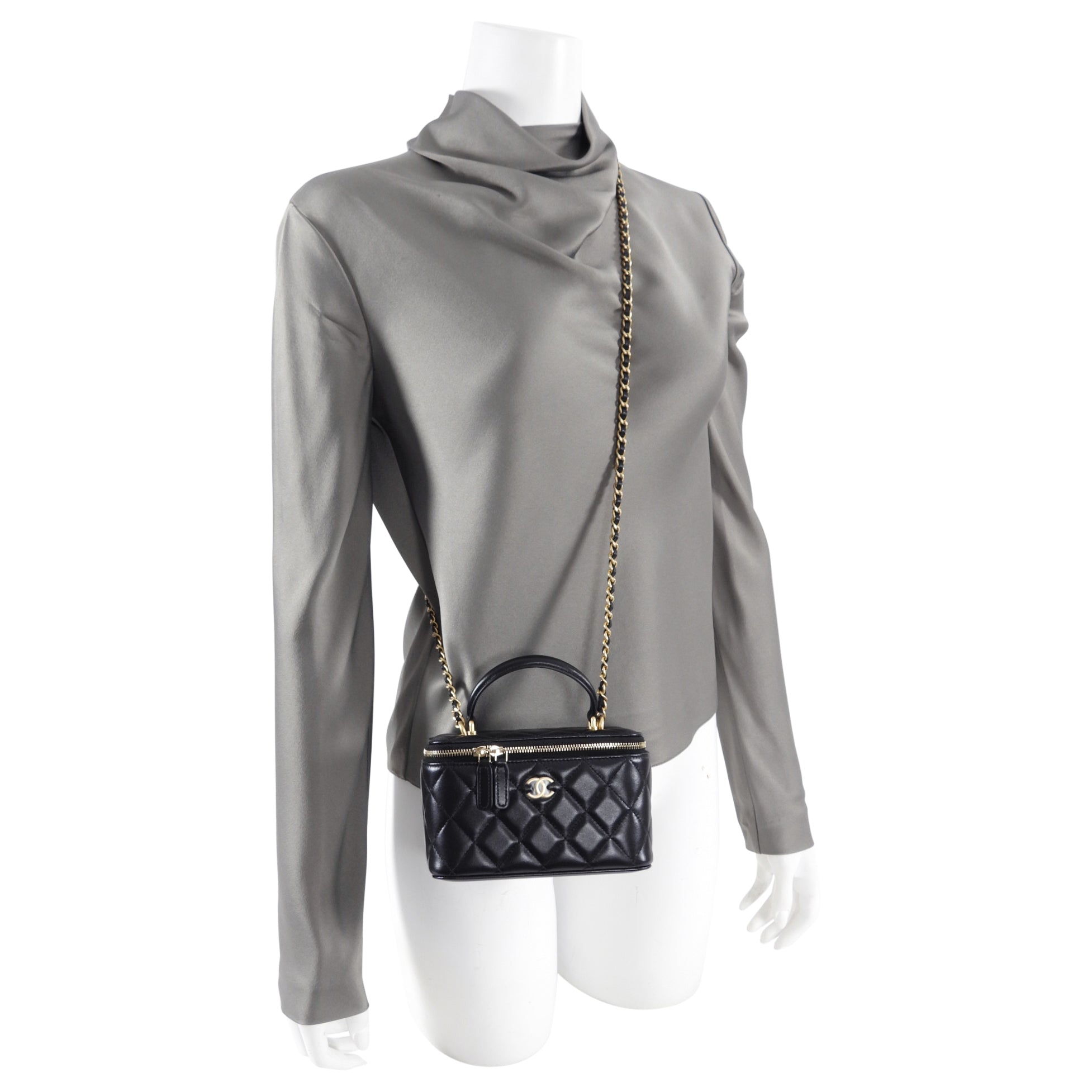 Chanel 21S Black Lambskin Classic Vanity Bag with Chain