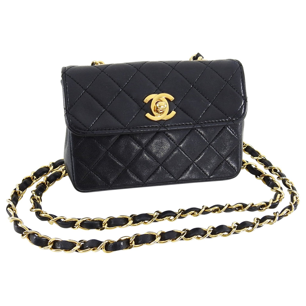 Chanel Vintage 1989 Black Lambskin Micro Mini Classic Flap Bag