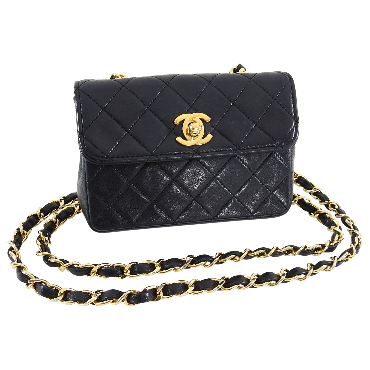 Chanel Vintage 1989 Black Lambskin Micro Mini Classic Flap Bag