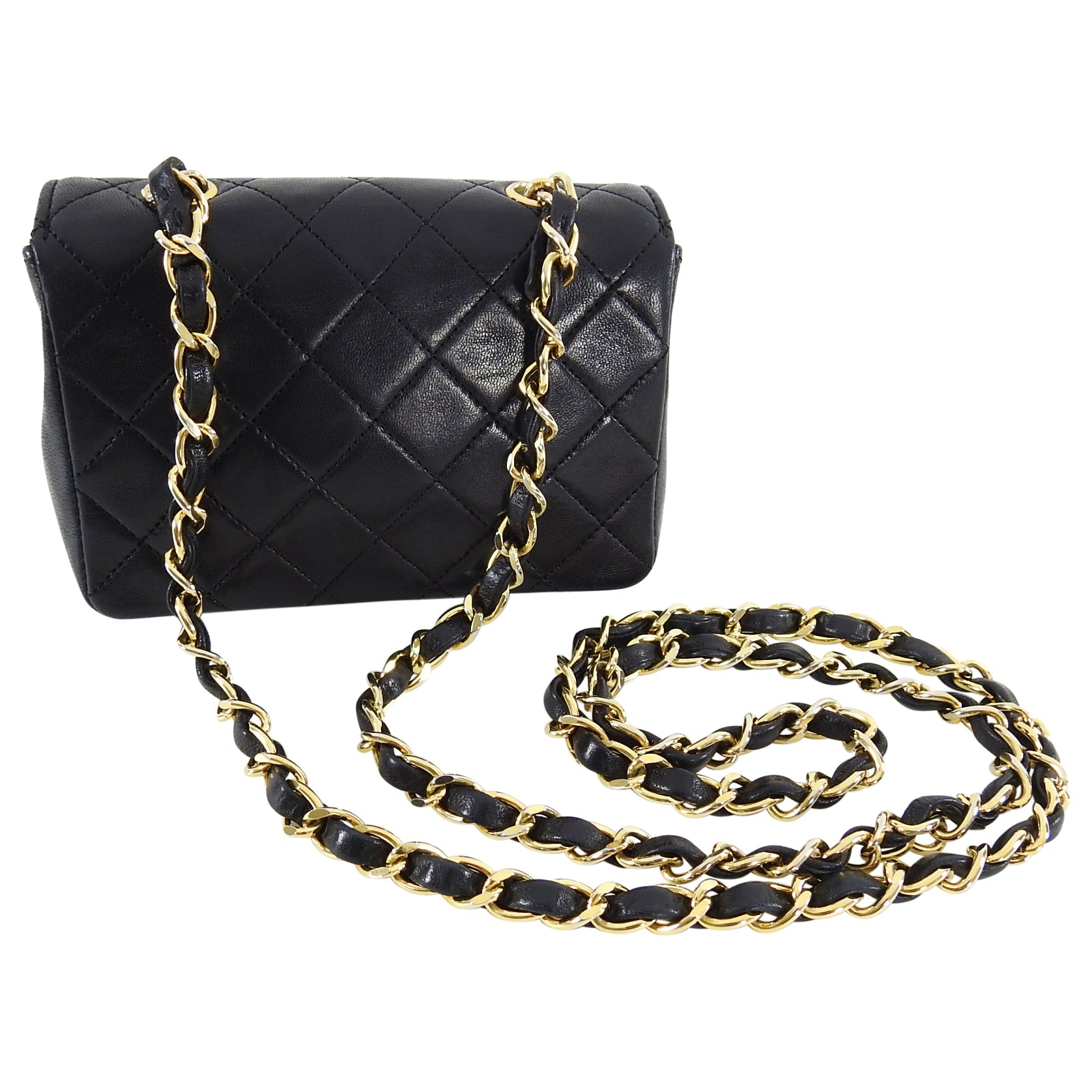 Chanel Vintage 1989 Black Lambskin Micro Mini Classic Flap Bag