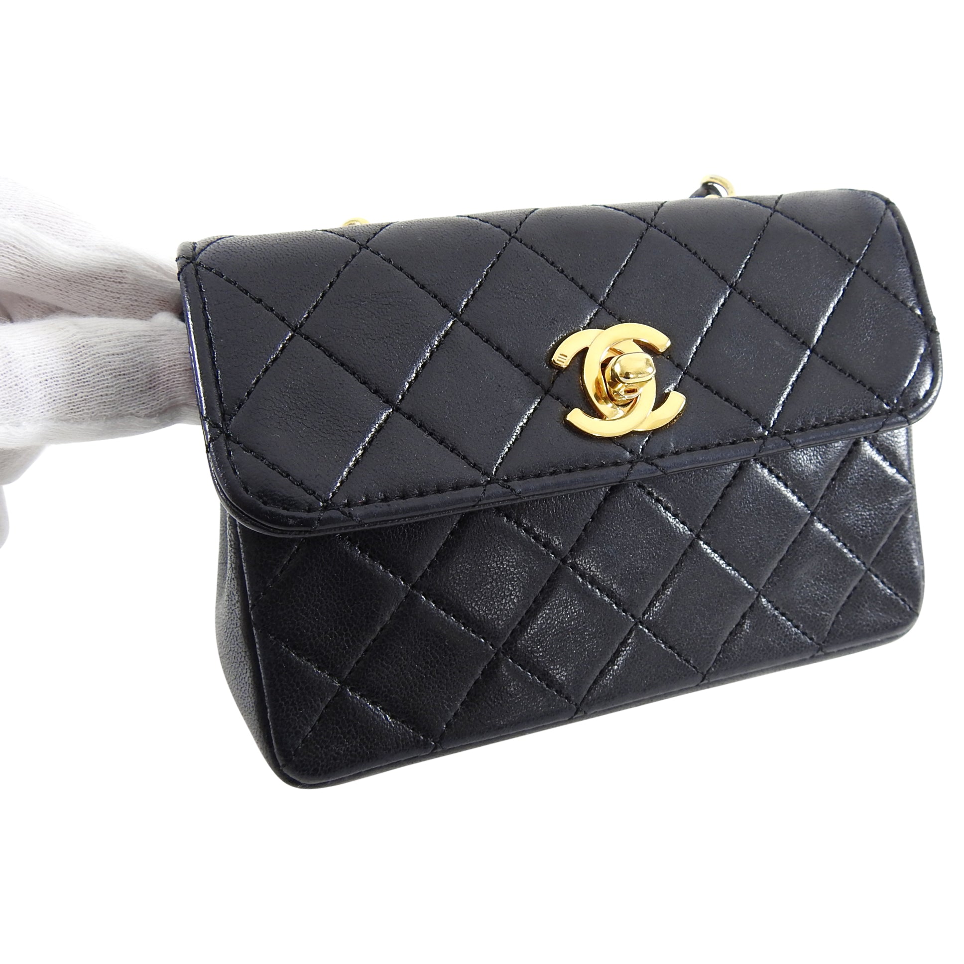 Chanel Vintage 1989 Black Lambskin Micro Mini Classic Flap Bag