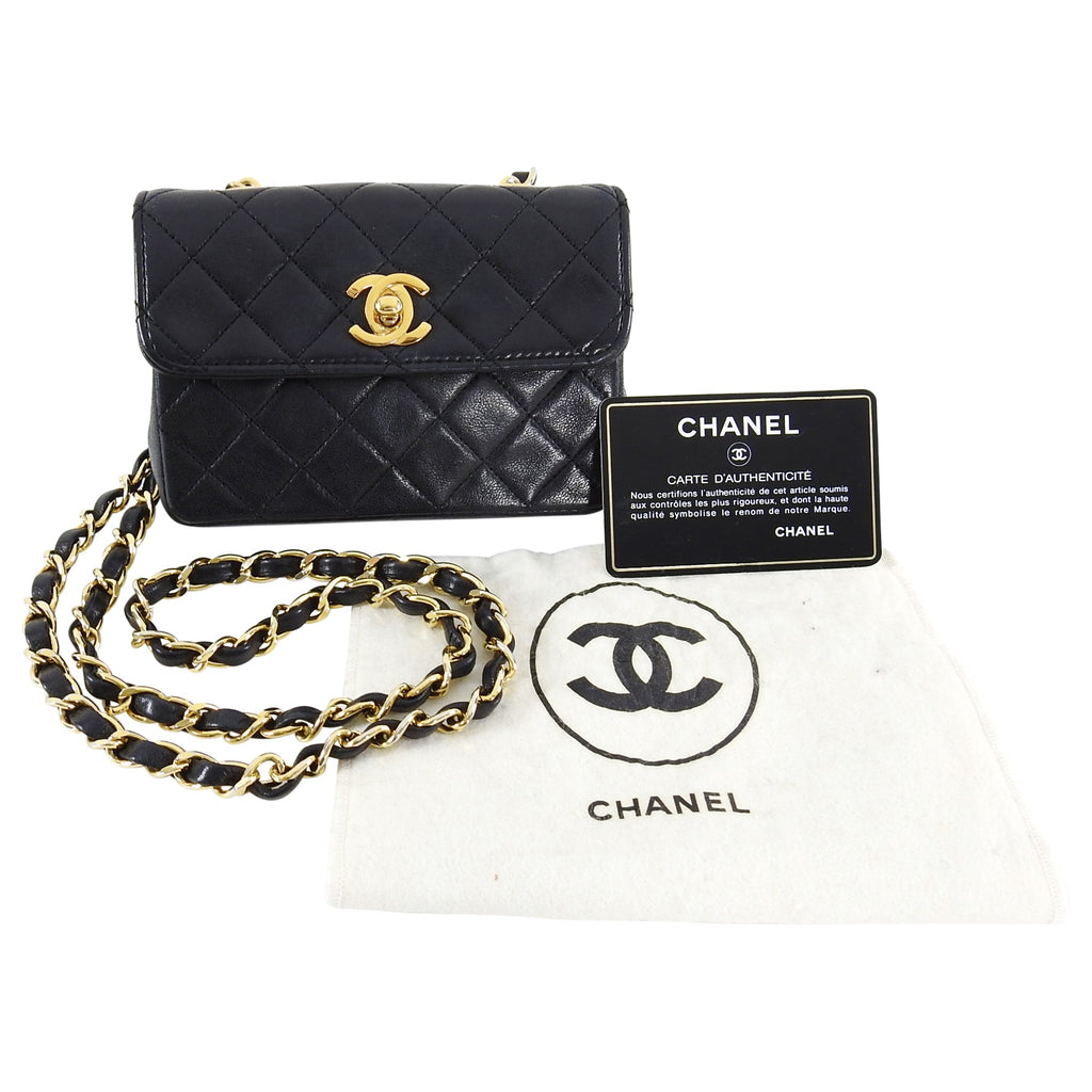 Chanel Vintage 1989 Black Lambskin Micro Mini Classic Flap Bag