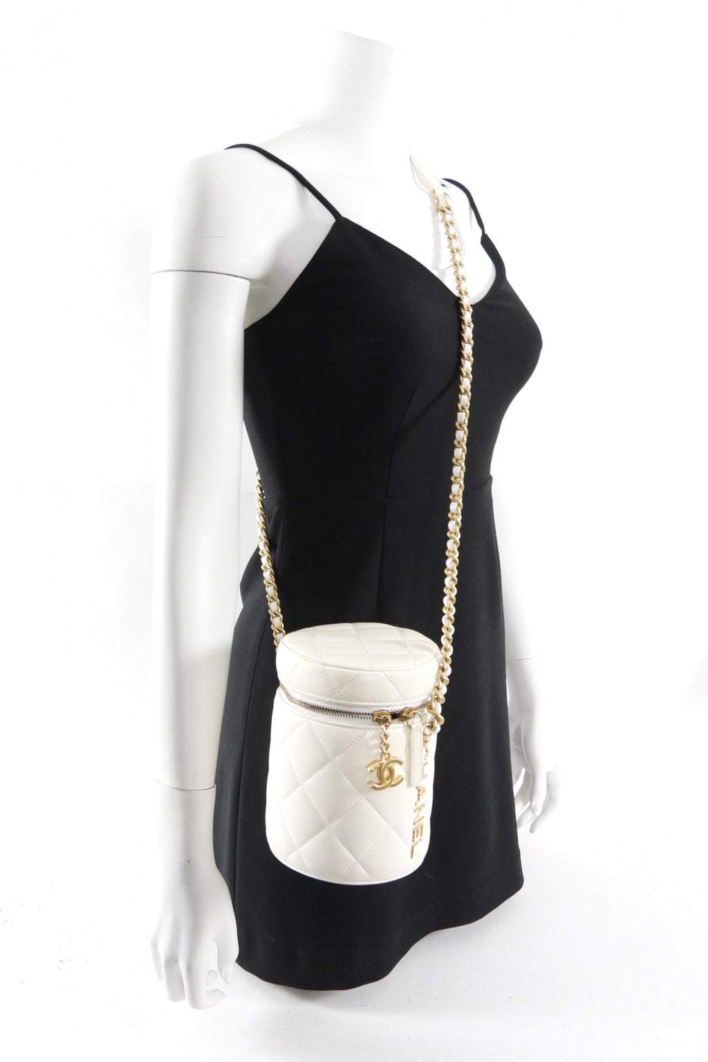 Chanel White Quilted Leather Side Note Vanity Bag