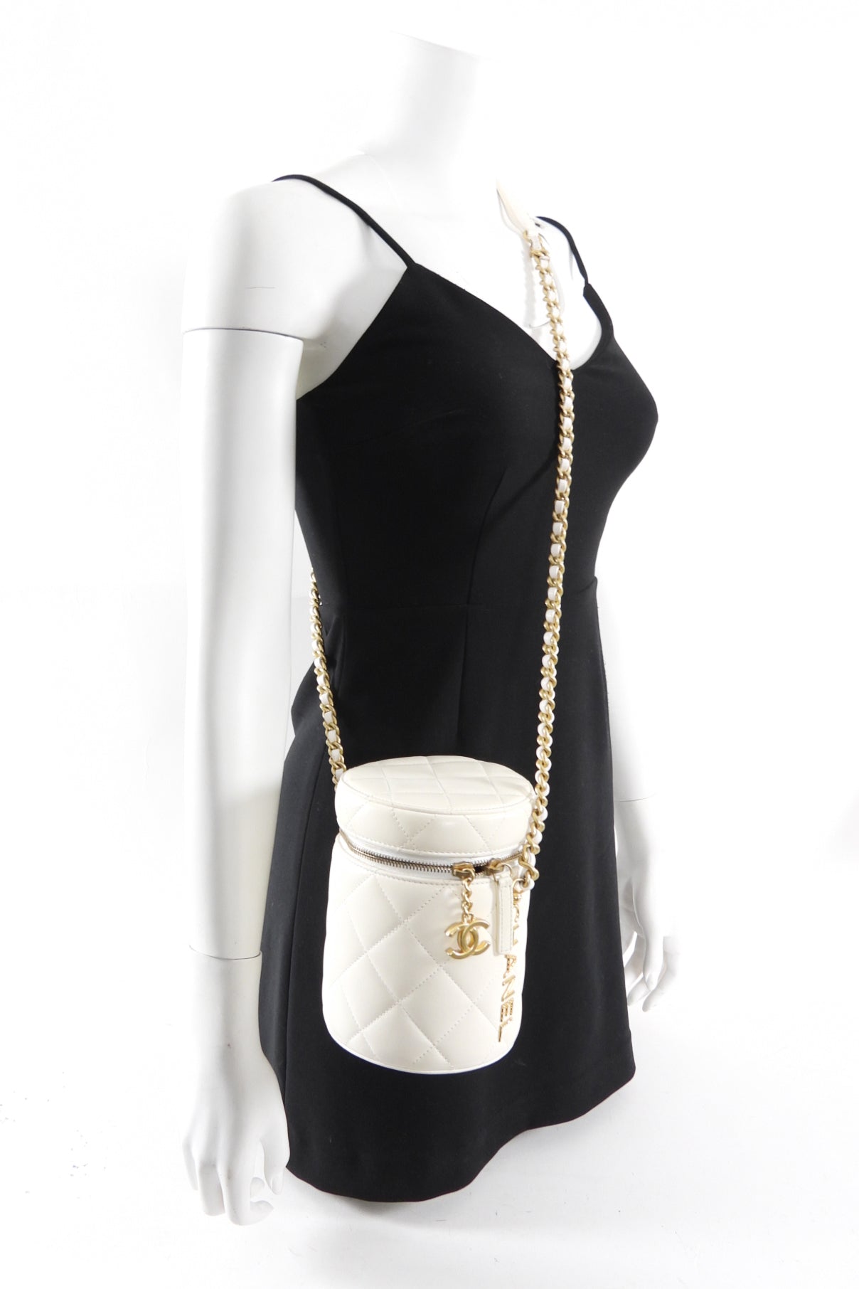Chanel White Quilted Leather Side Note Vanity Bag