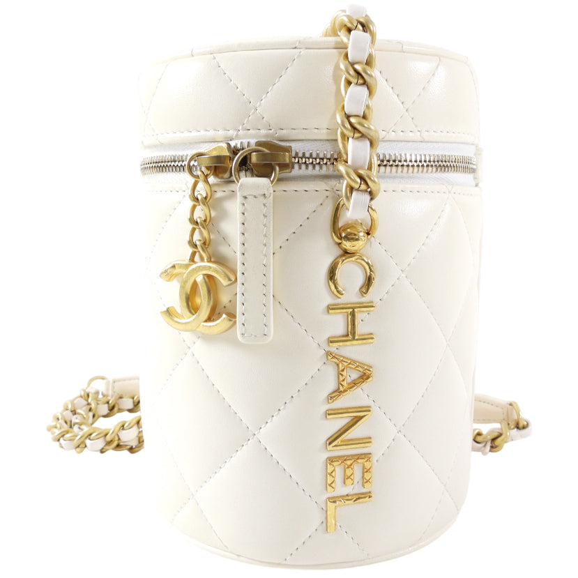 Chanel White Quilted Leather Side Note Vanity Bag
