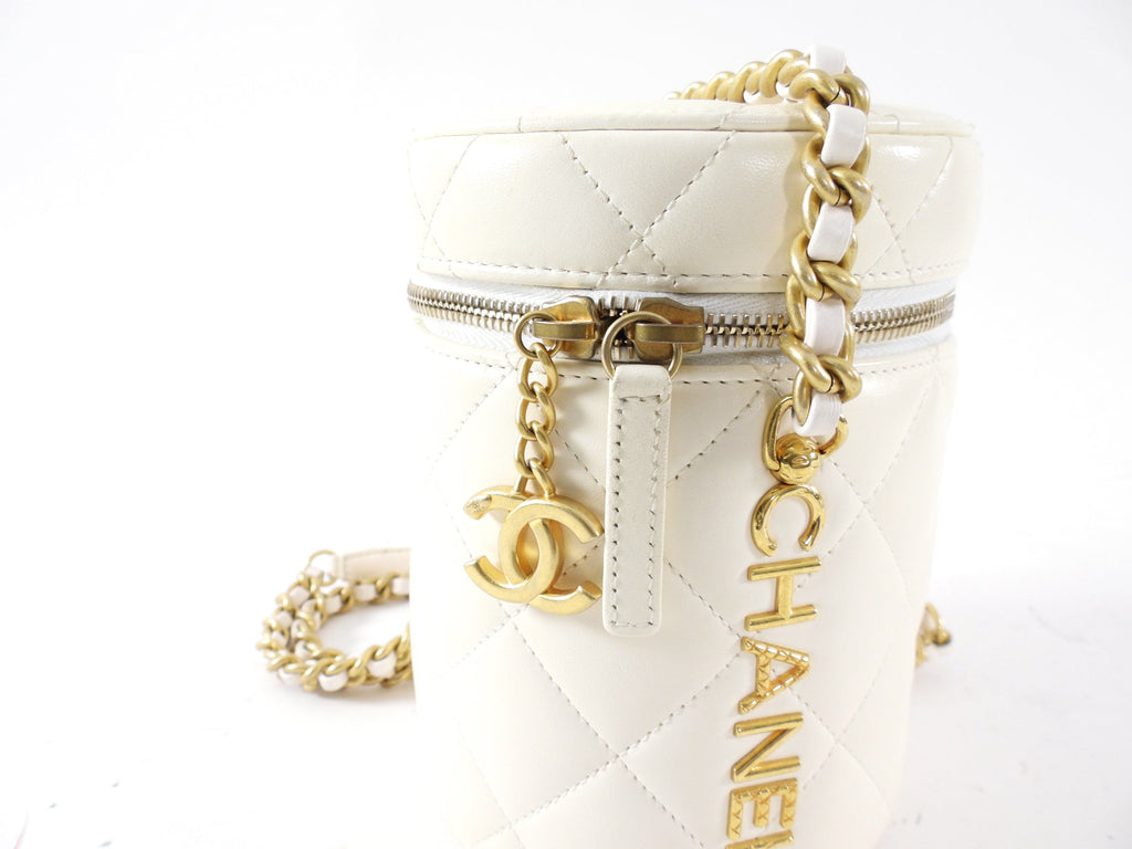 Chanel White Quilted Leather Side Note Vanity Bag