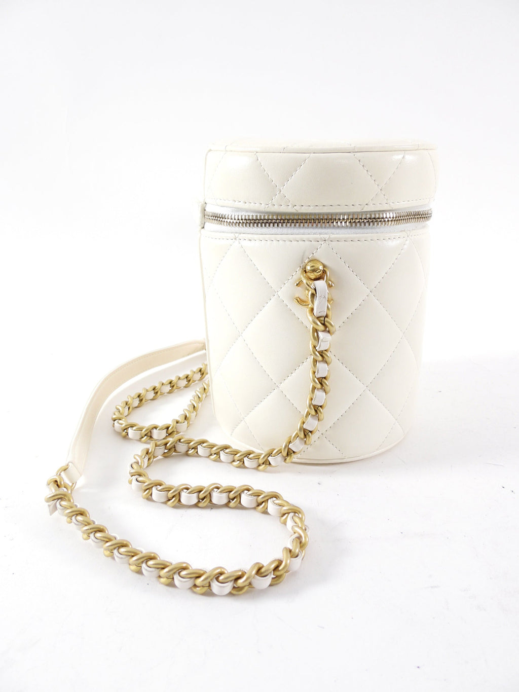 Chanel White Quilted Leather Side Note Vanity Bag