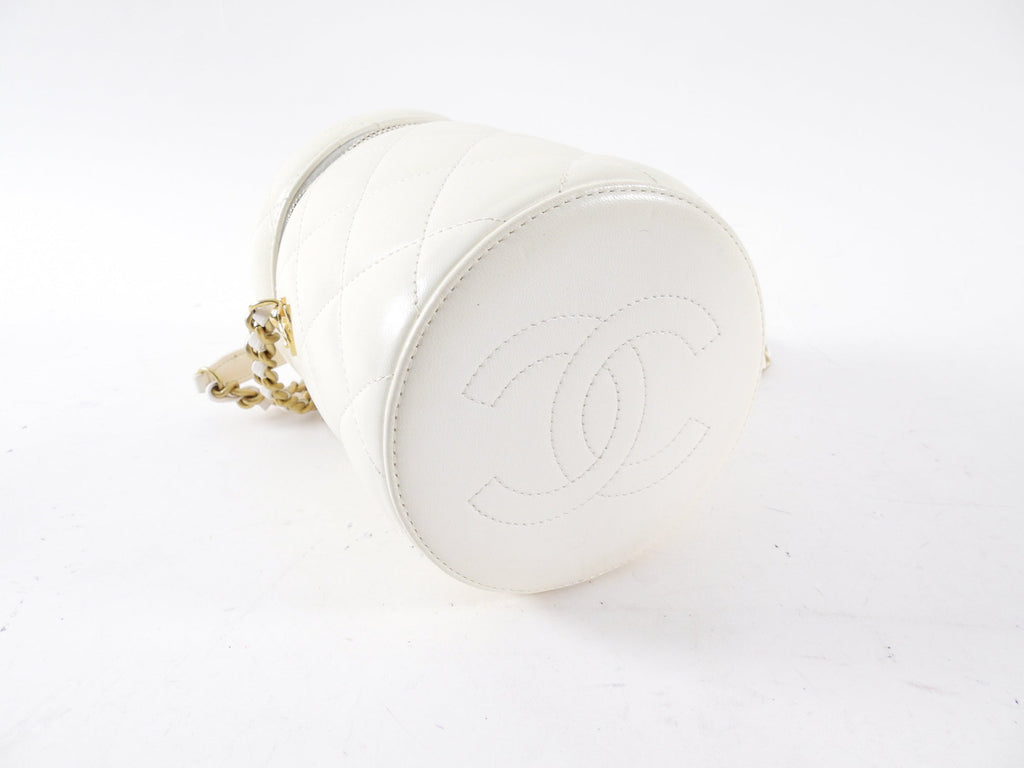 Chanel White Quilted Leather Side Note Vanity Bag
