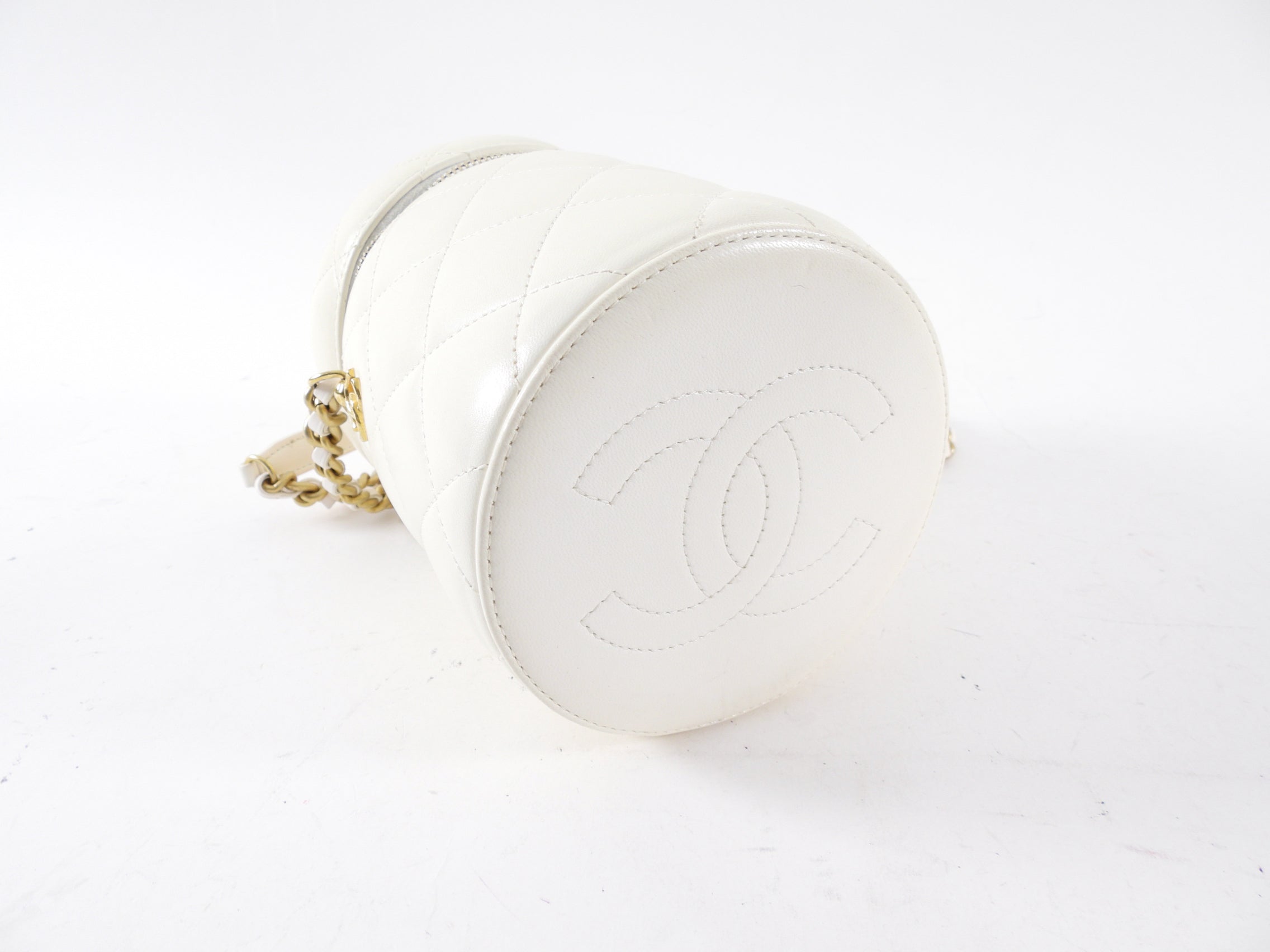 Chanel White Quilted Leather Side Note Vanity Bag
