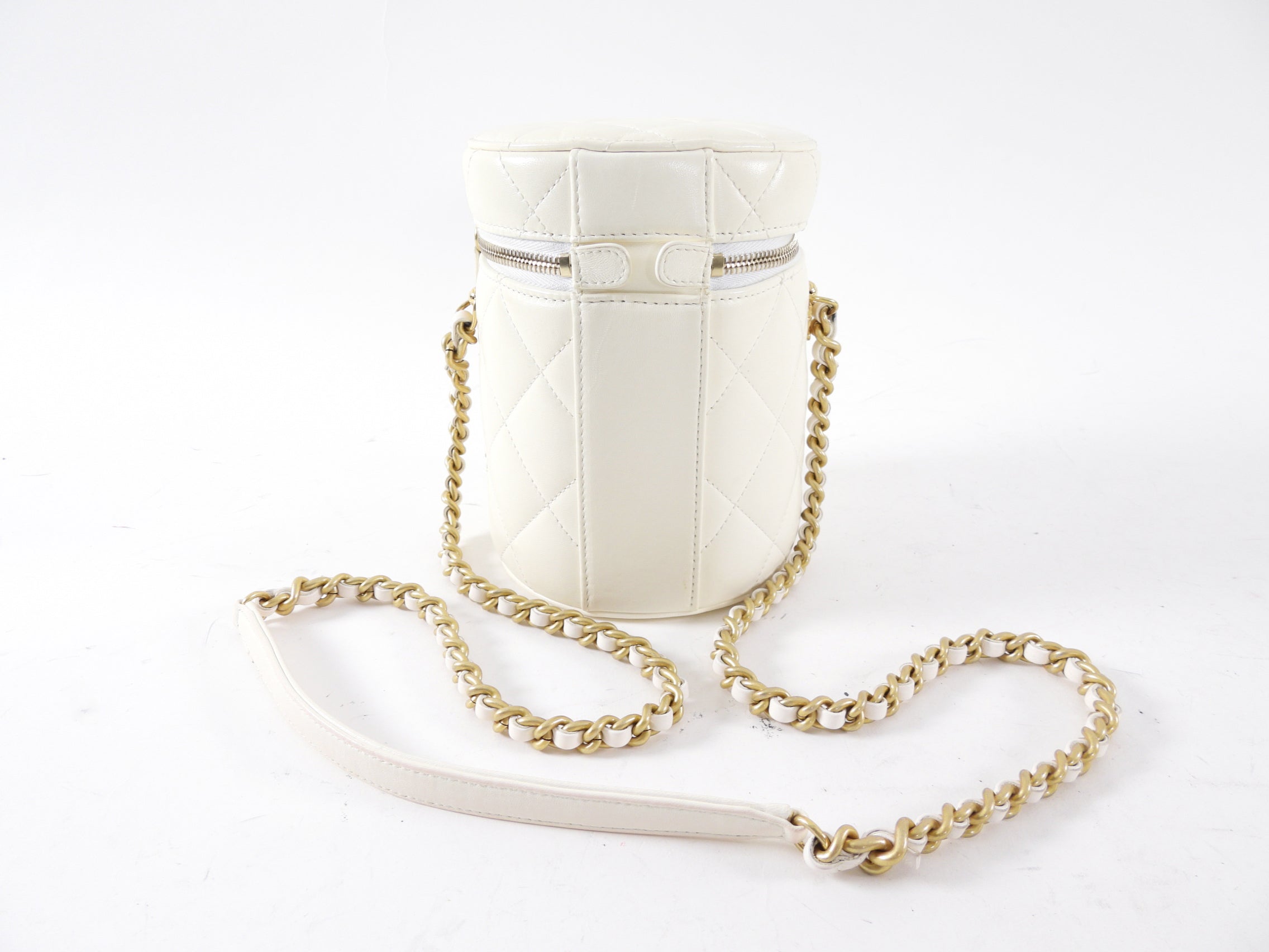 Chanel White Quilted Leather Side Note Vanity Bag