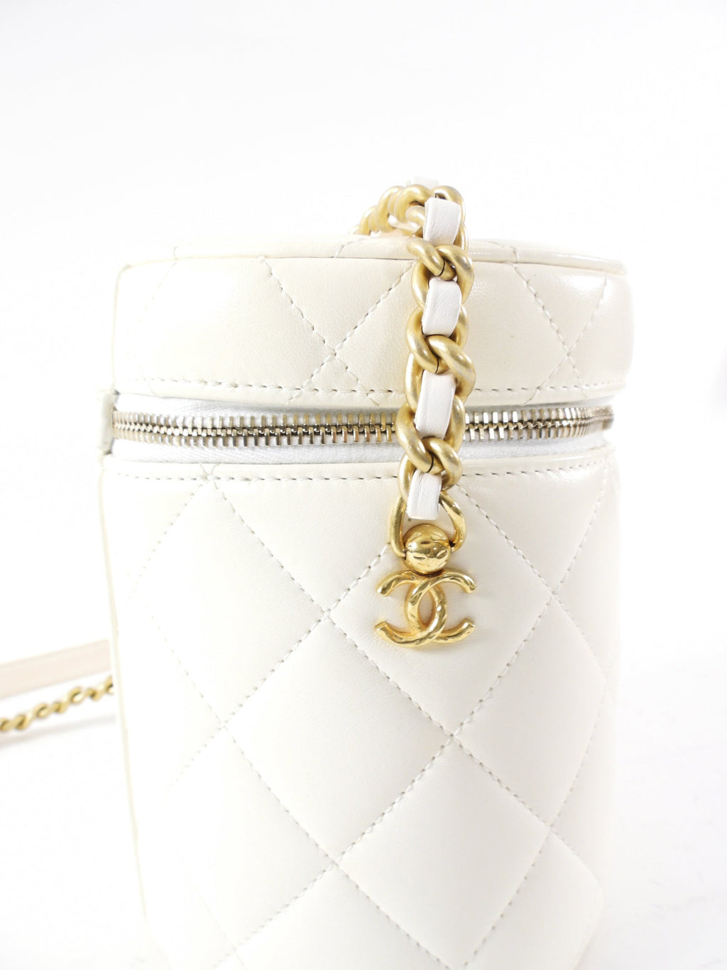 Chanel White Quilted Leather Side Note Vanity Bag