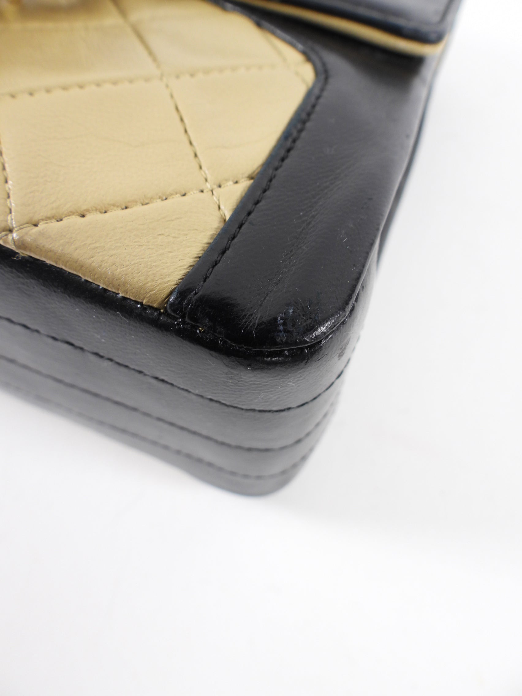 Chanel Vintage 1989 Beige and Black Two-Tone Medium Flap Bag