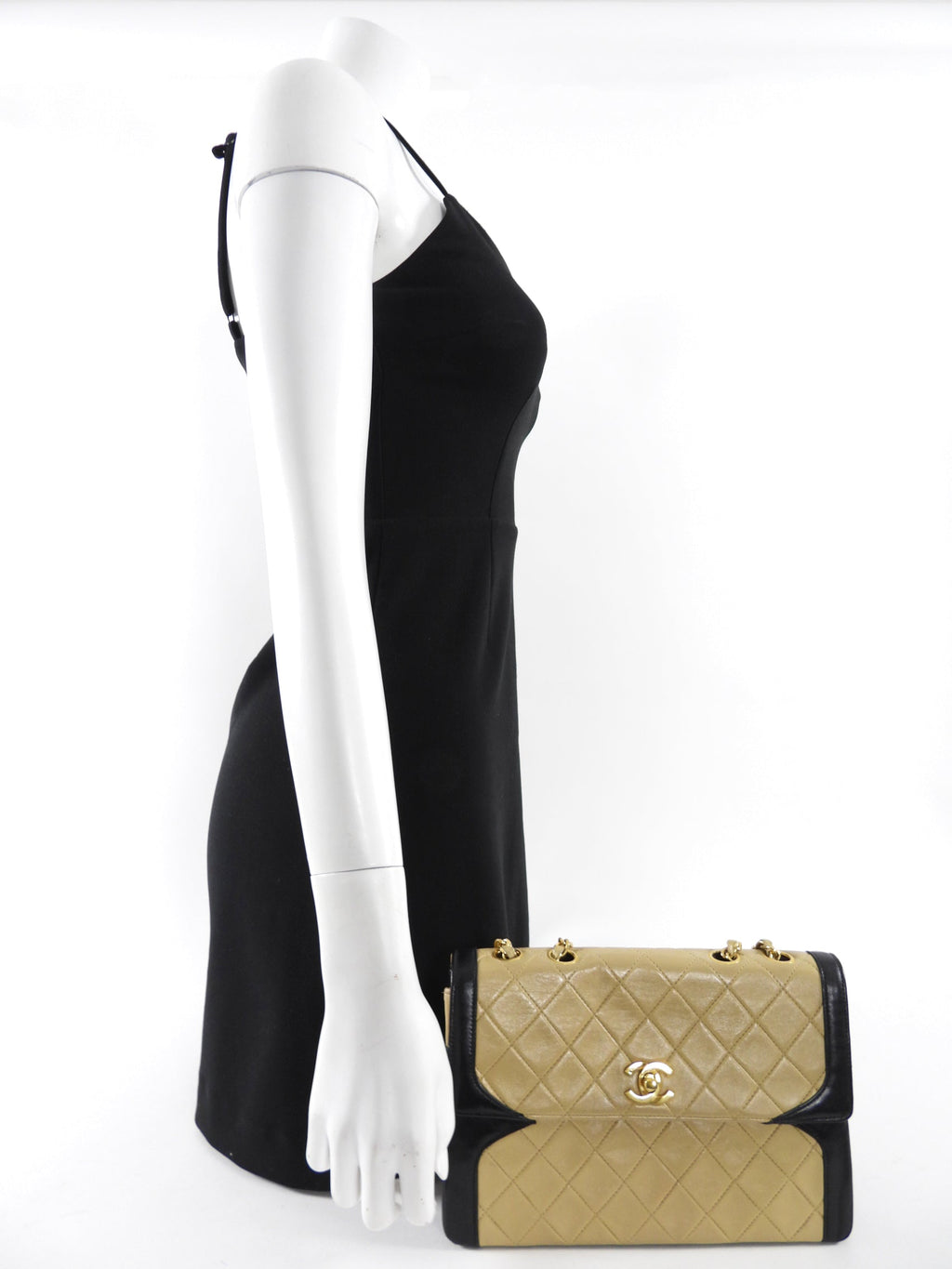 Chanel Vintage 1989 Beige and Black Two-Tone Medium Flap Bag