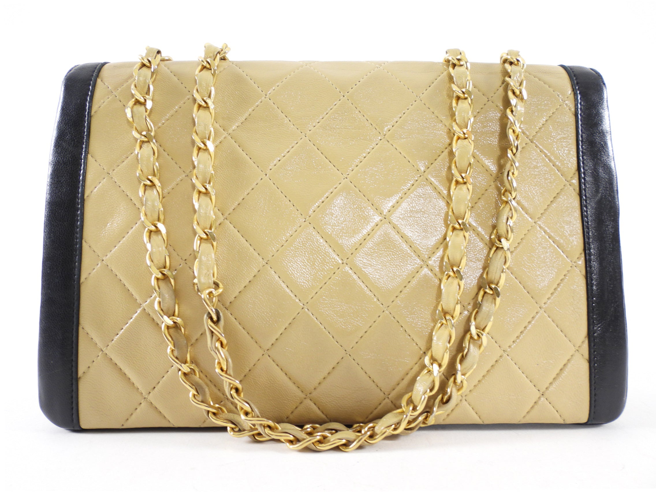 Chanel Vintage 1989 Beige and Black Two-Tone Medium Flap Bag