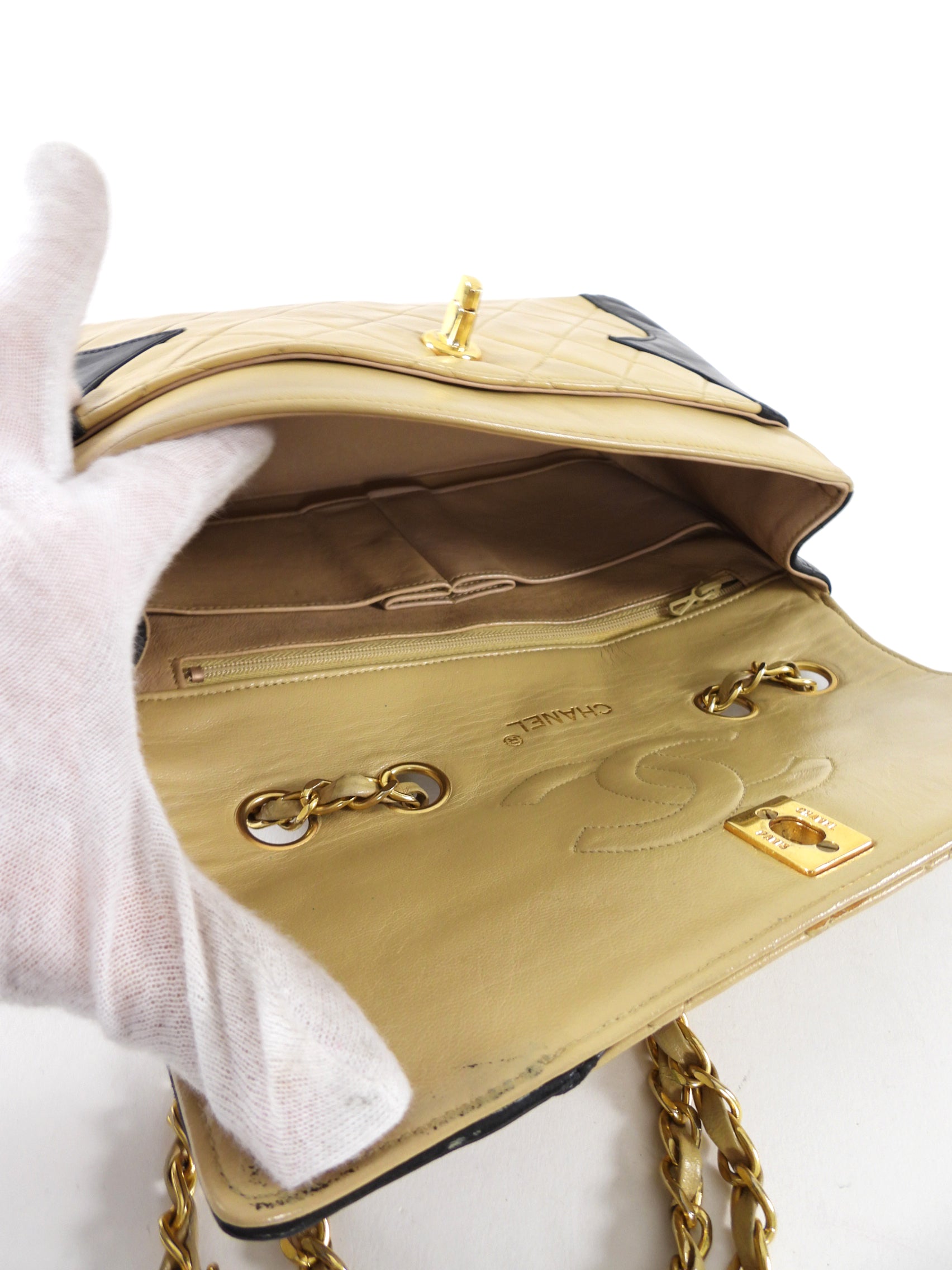 Chanel Vintage 1989 Beige and Black Two-Tone Medium Flap Bag