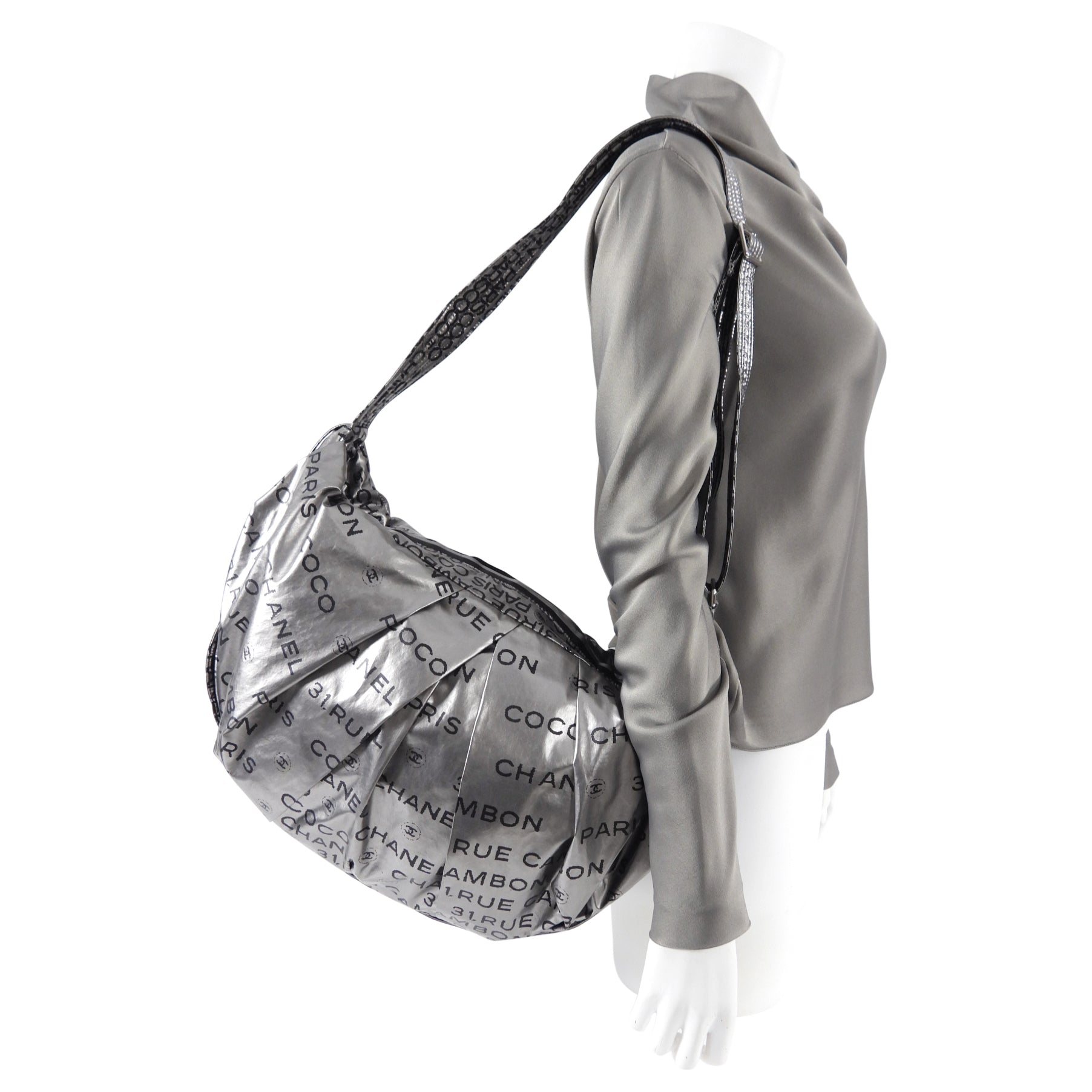 Chanel Silver Unlimited Nylon Hobo Shoulder Bag