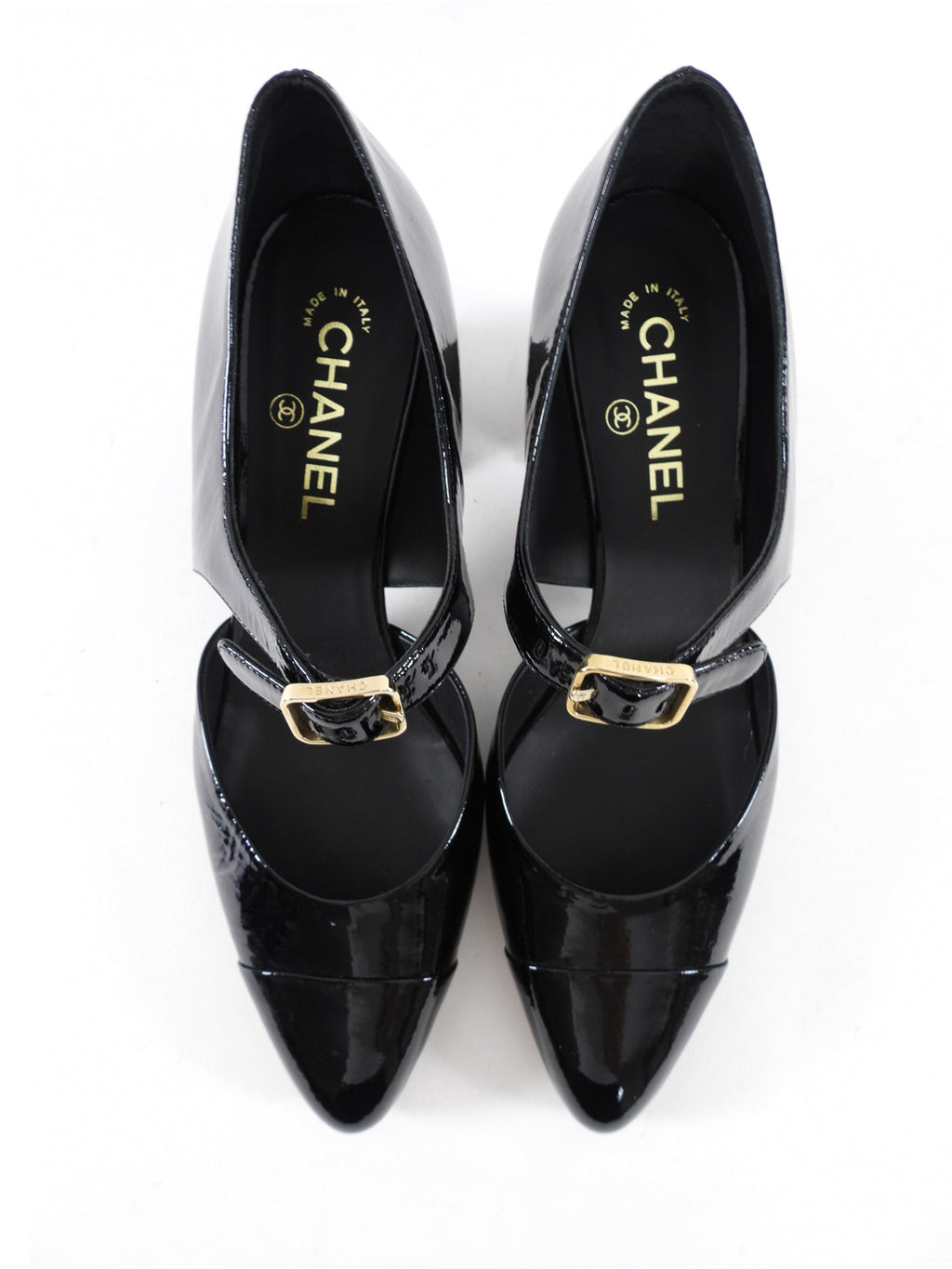 Chanel 2022 Black Patent D’Orsay Buckle Pumps with Curved Heel - 40C