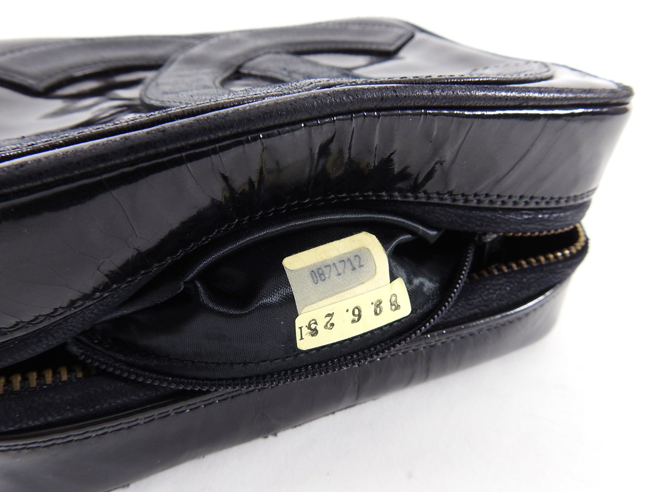 Chanel Vintage 1986 Mini Black Patent CC Logo Camera Bag