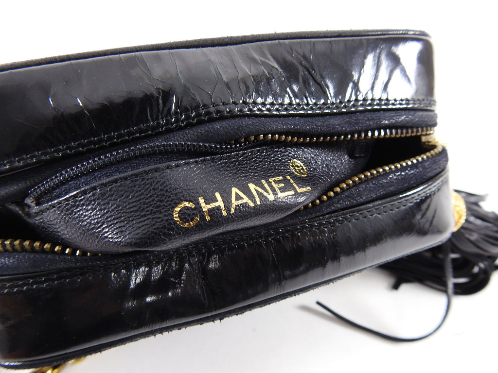 Chanel Vintage 1986 Mini Black Patent CC Logo Camera Bag