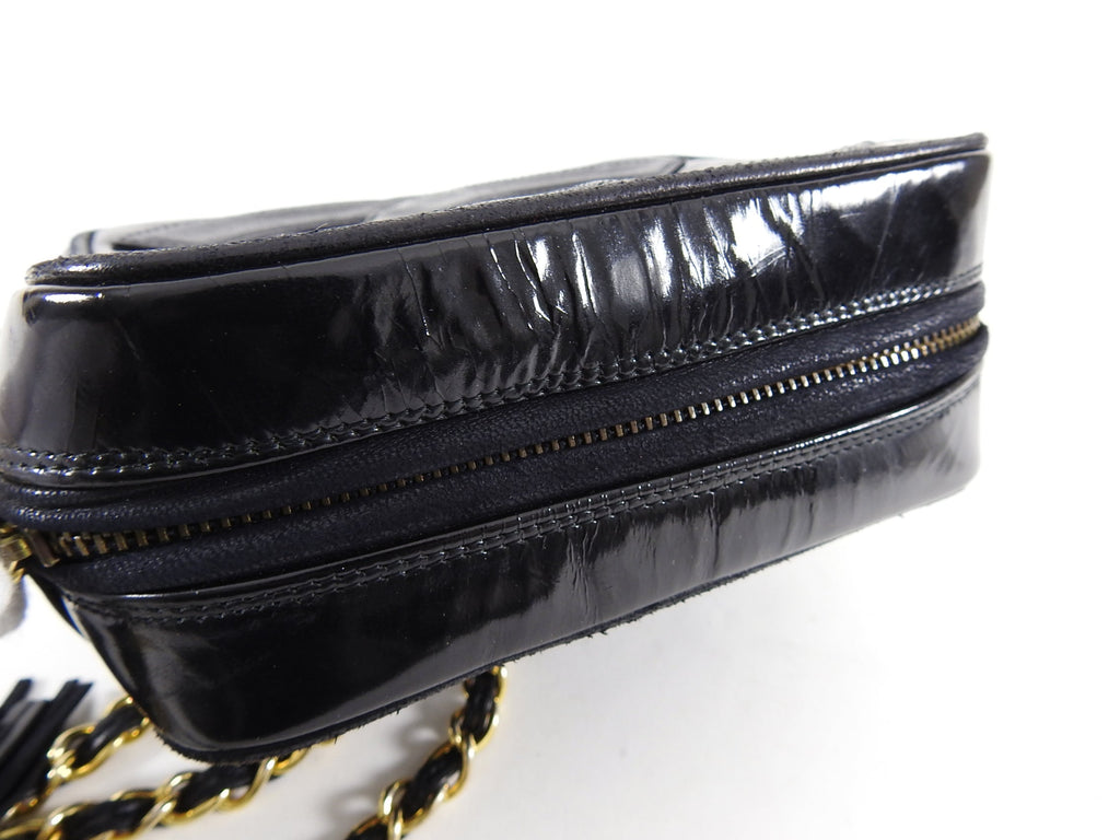 Chanel Vintage 1986 Mini Black Patent CC Logo Camera Bag