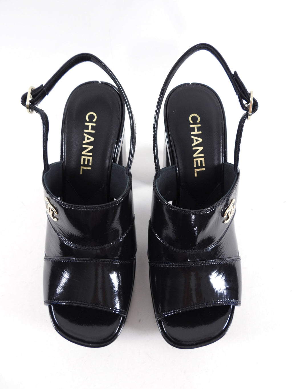 Chanel 23A Black Patent Platform Pumps - 37