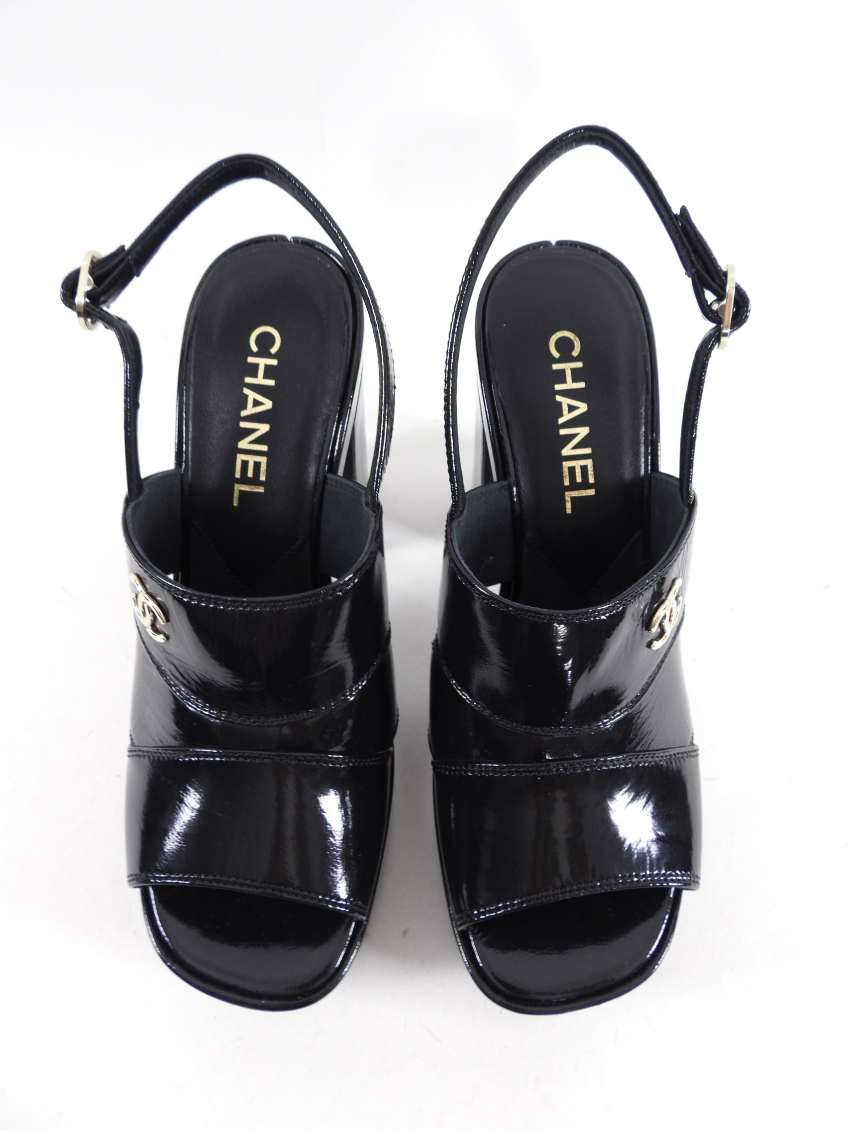 Chanel 23A Black Patent Platform Pumps - 37