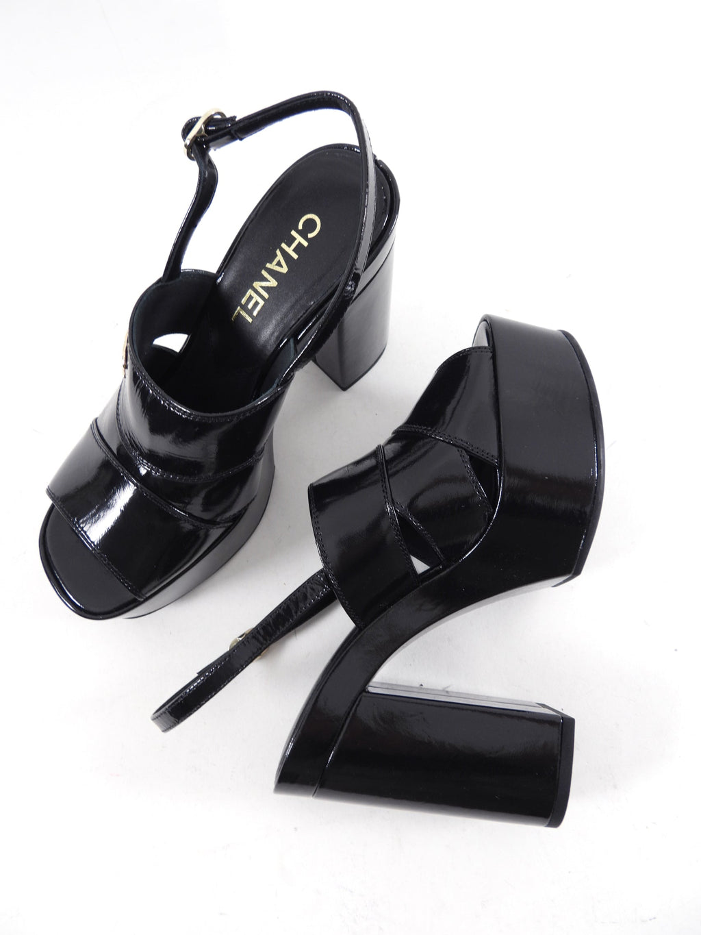 Chanel 23A Black Patent Platform Pumps - 37