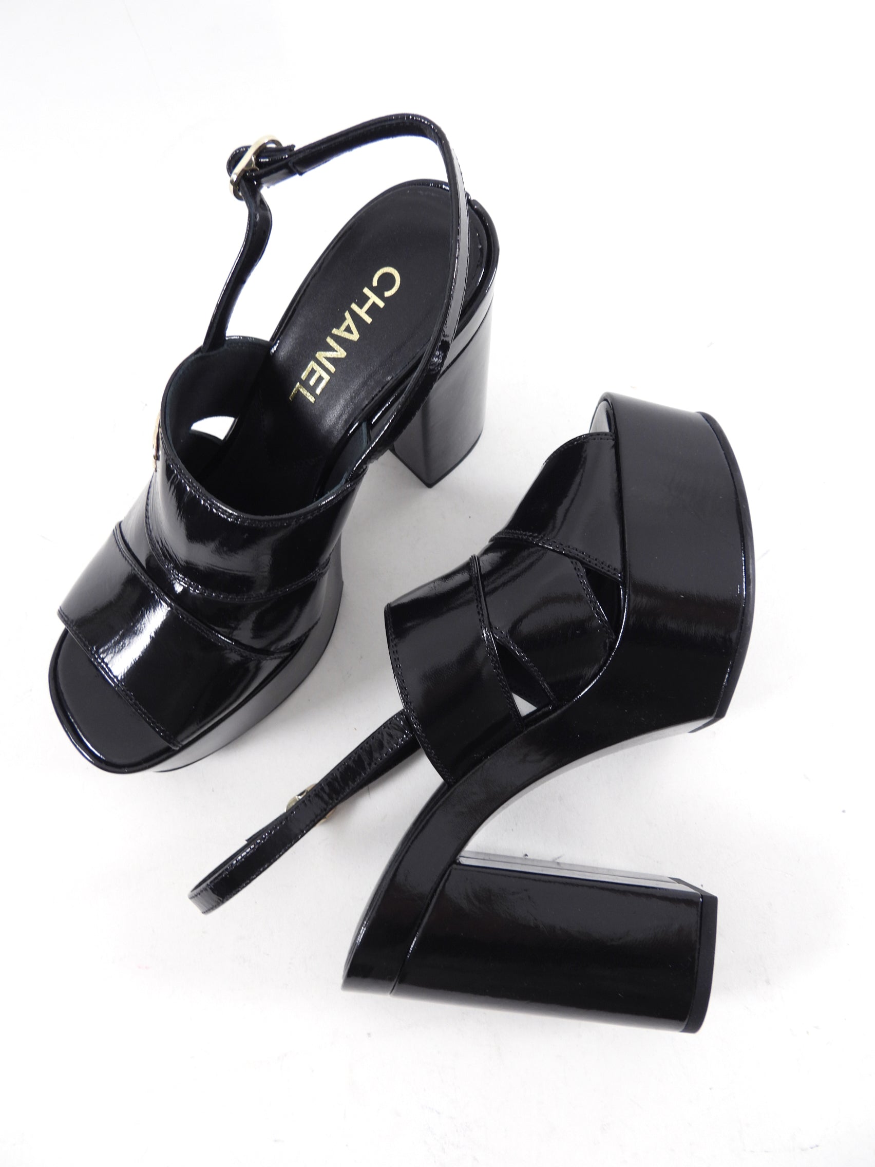 Chanel 23A Black Patent Platform Pumps - 37
