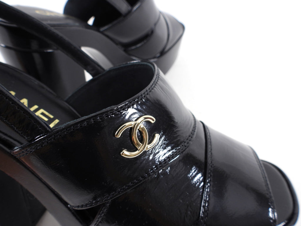 Chanel 23A Black Patent Platform Pumps - 37