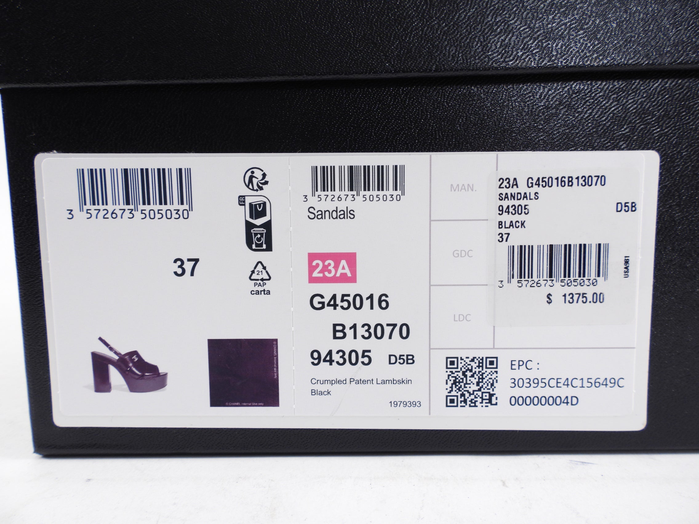 Chanel 23A Black Patent Platform Pumps - 37