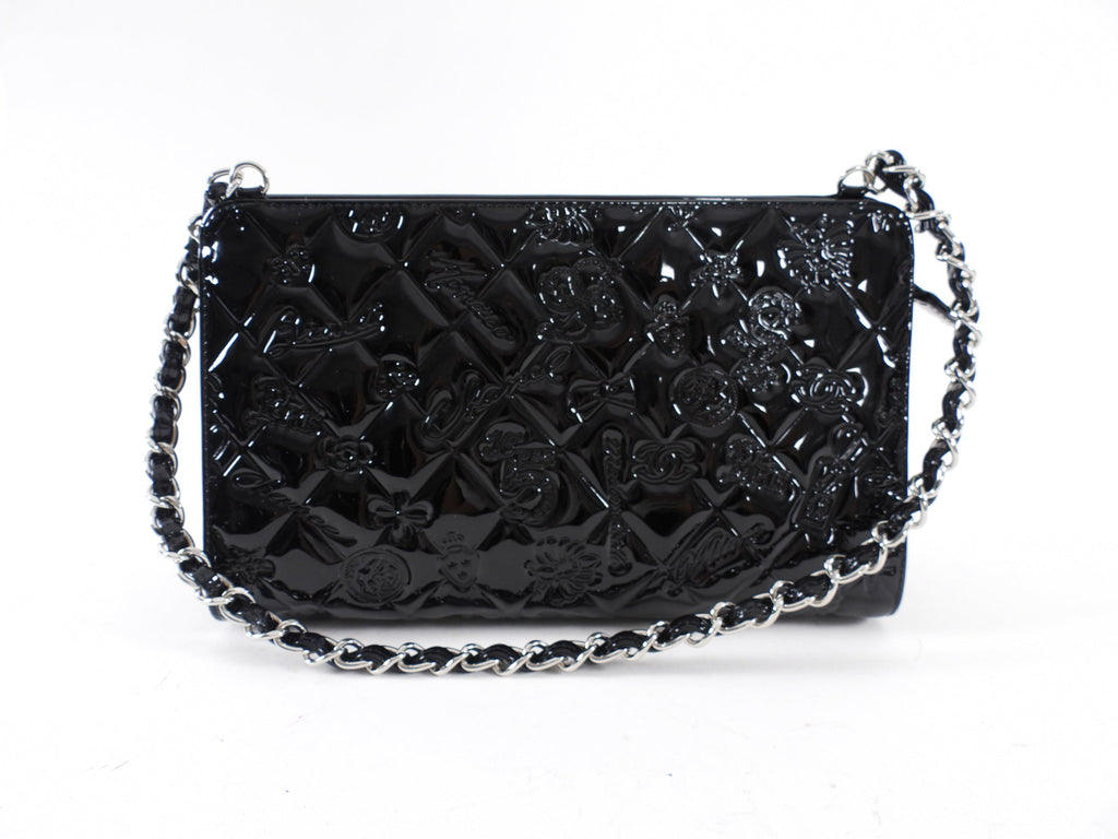 Chanel Black Patent Leather 2006-8 Lucky Symbols Pochette Bag