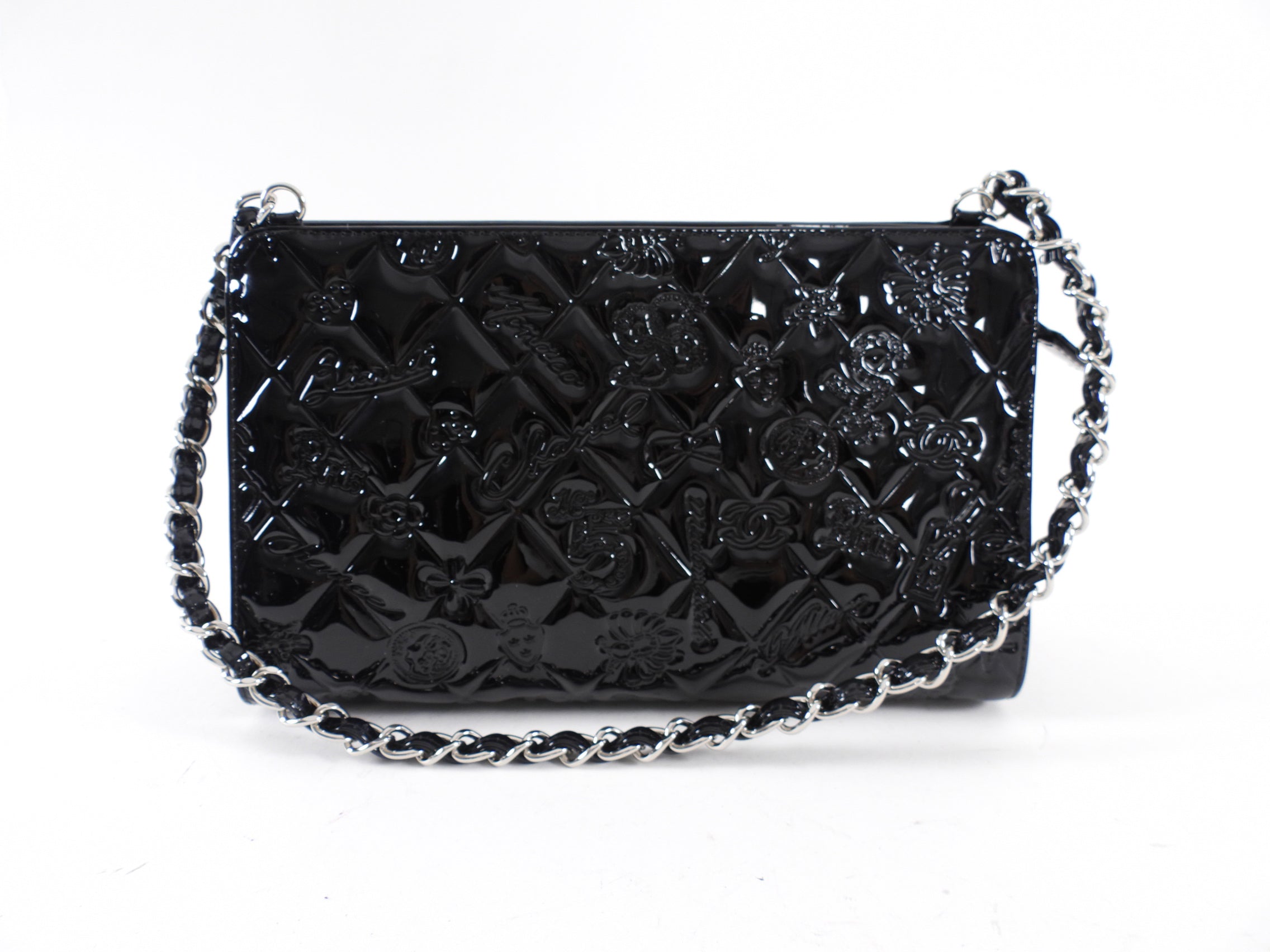 Chanel Black Patent Leather 2006-8 Lucky Symbols Pochette Bag