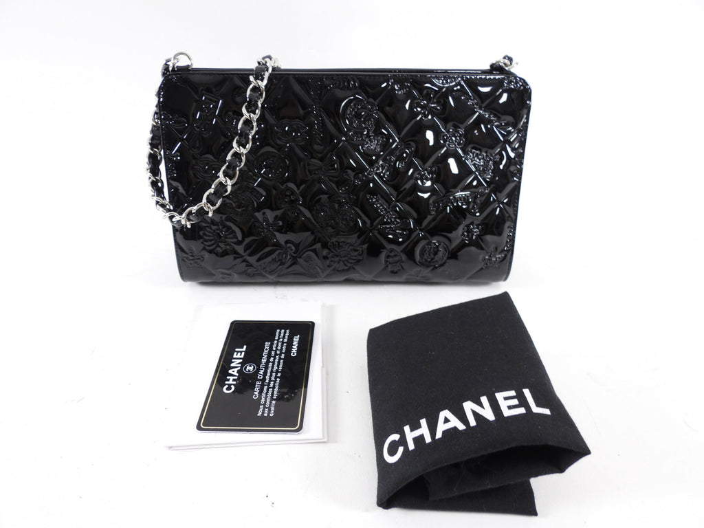 Chanel Black Patent Leather 2006-8 Lucky Symbols Pochette Bag