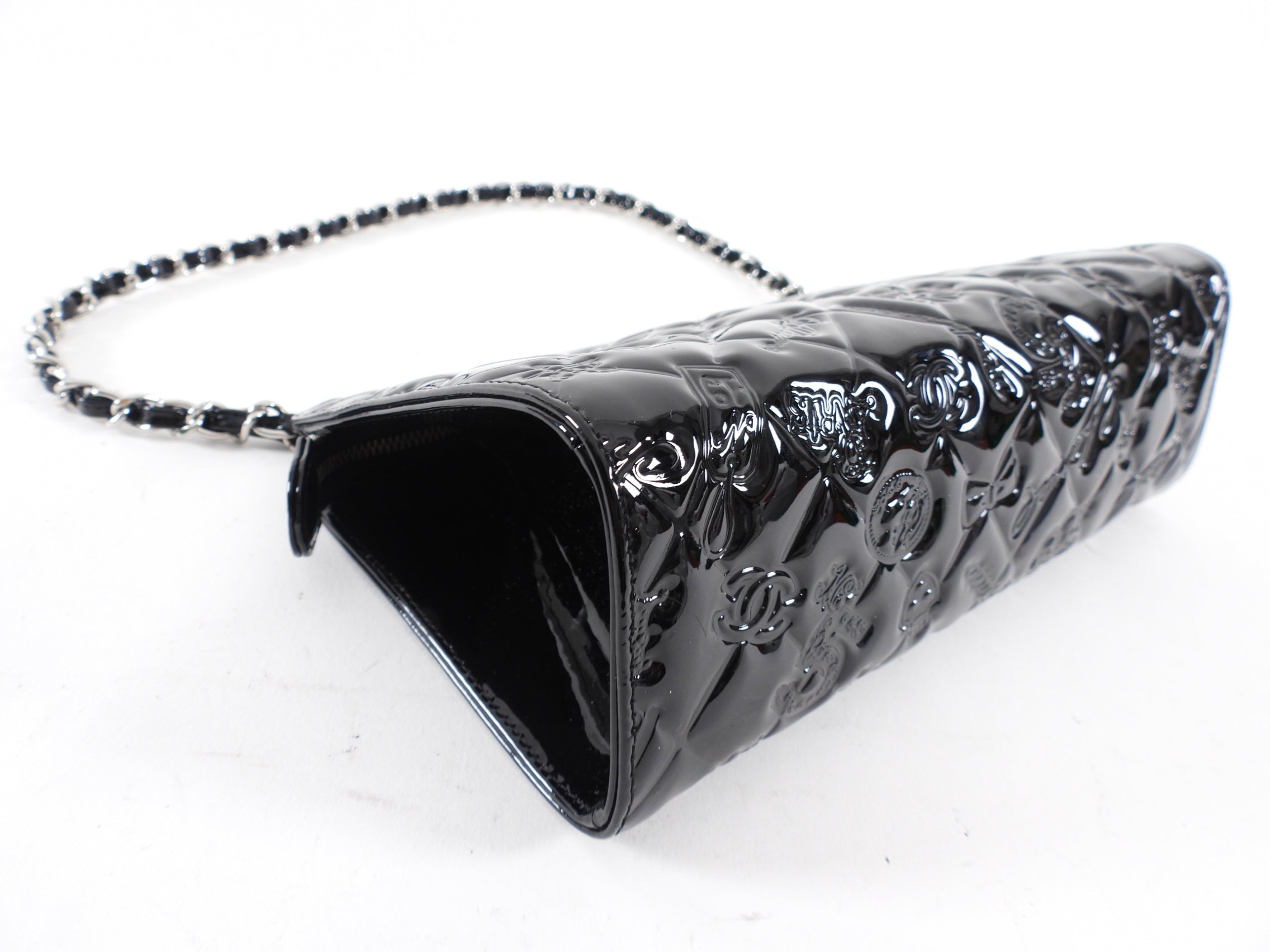 Chanel Black Patent Leather 2006-8 Lucky Symbols Pochette Bag