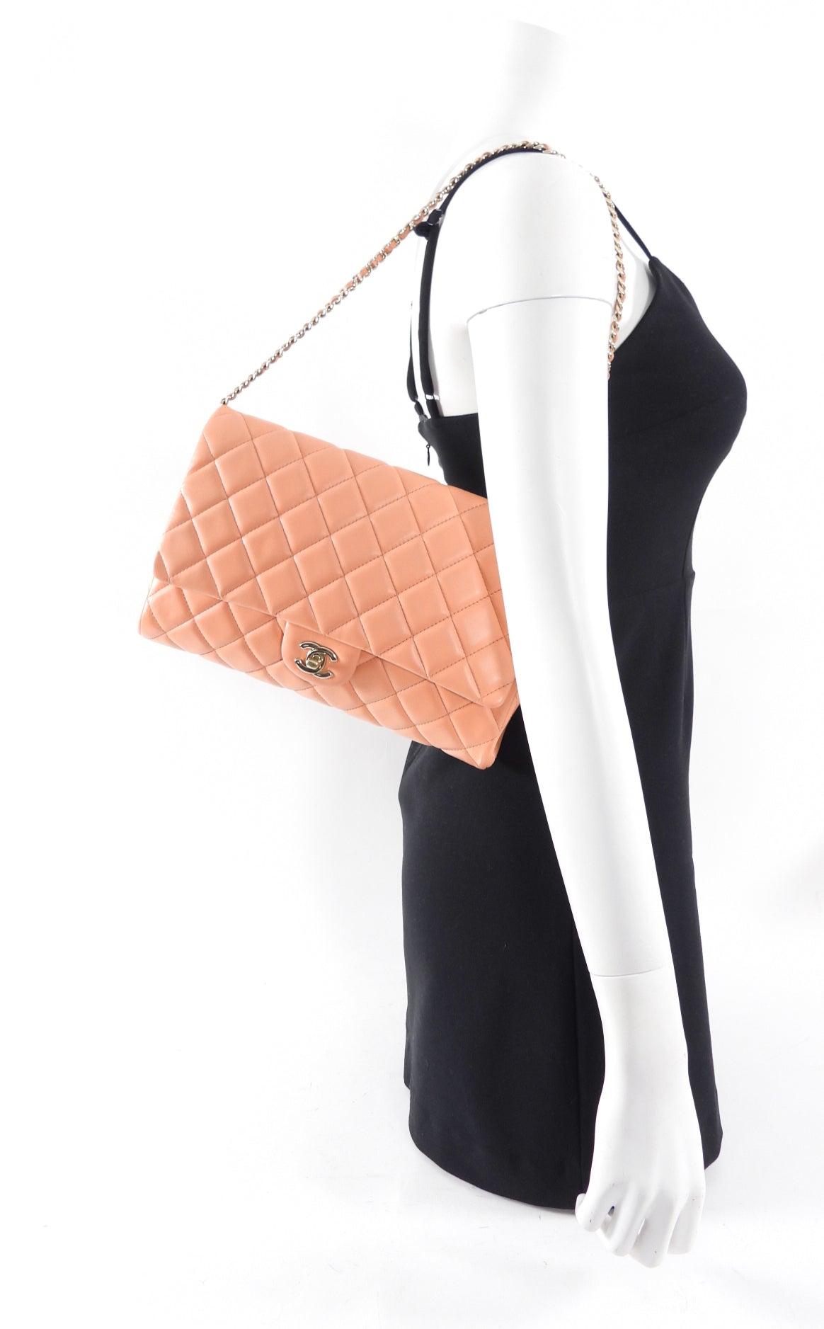 Chanel Peach Quilted Leather Timeless Chain Clutch Flap Bag