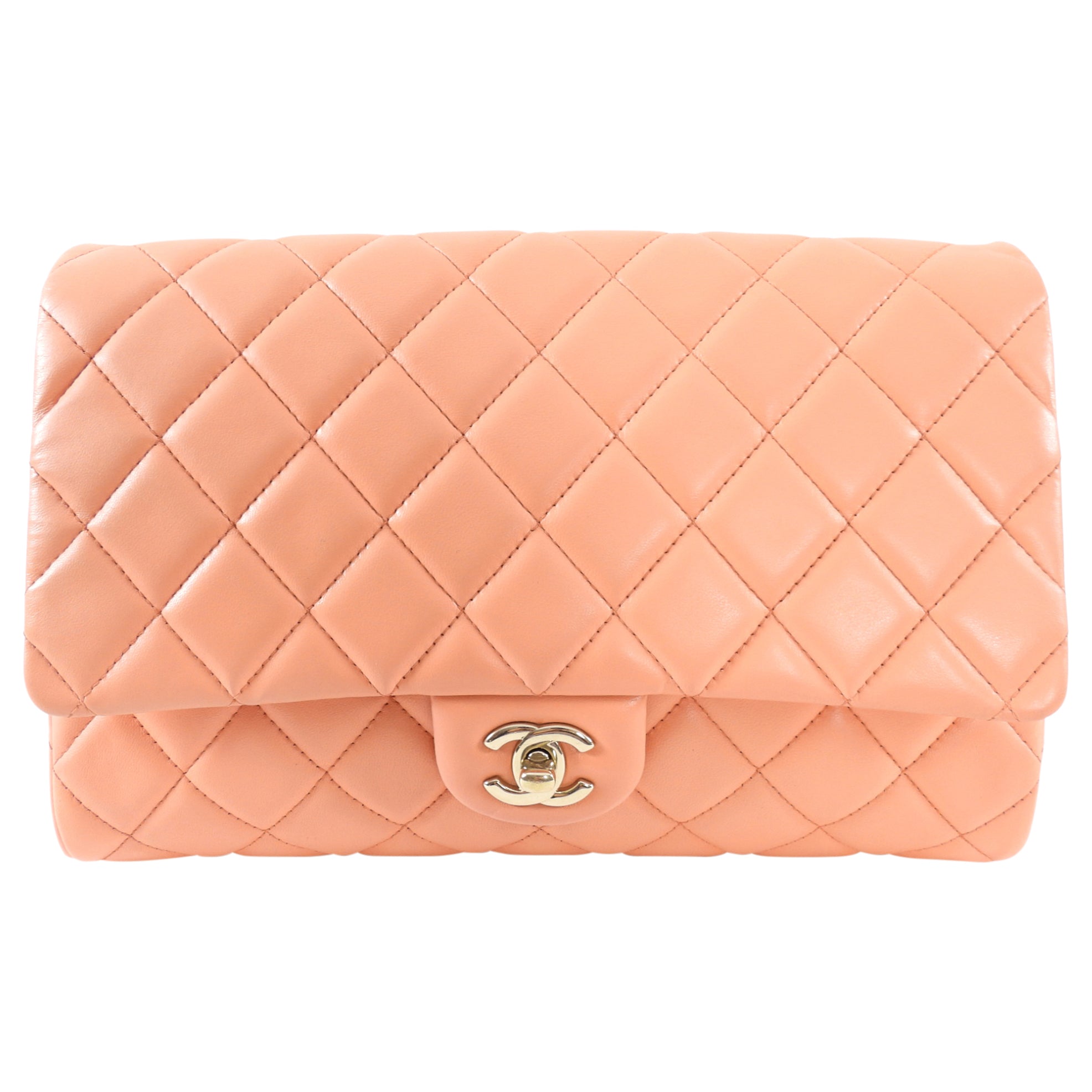 Chanel Peach Quilted Leather Timeless Chain Clutch Flap Bag