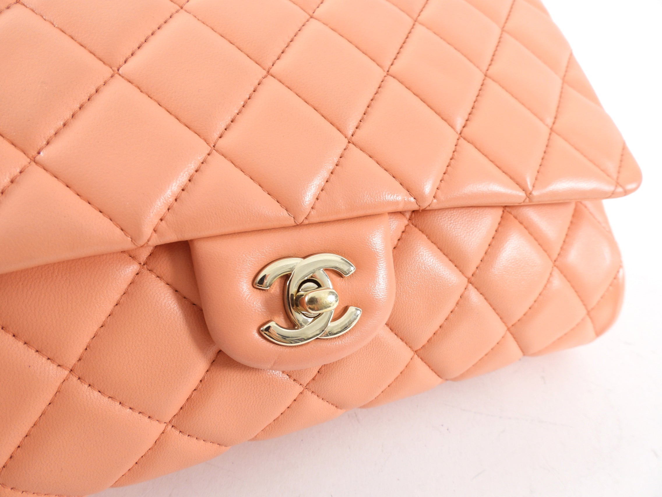 Chanel Peach Quilted Leather Timeless Chain Clutch Flap Bag