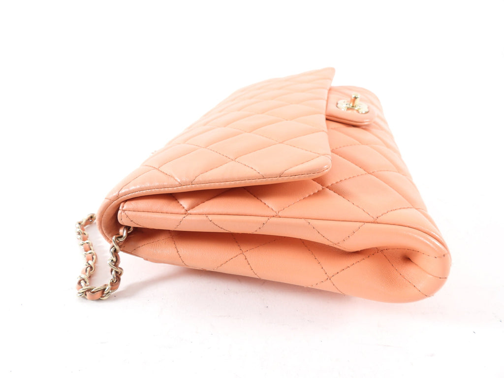 Chanel Peach Quilted Leather Timeless Chain Clutch Flap Bag