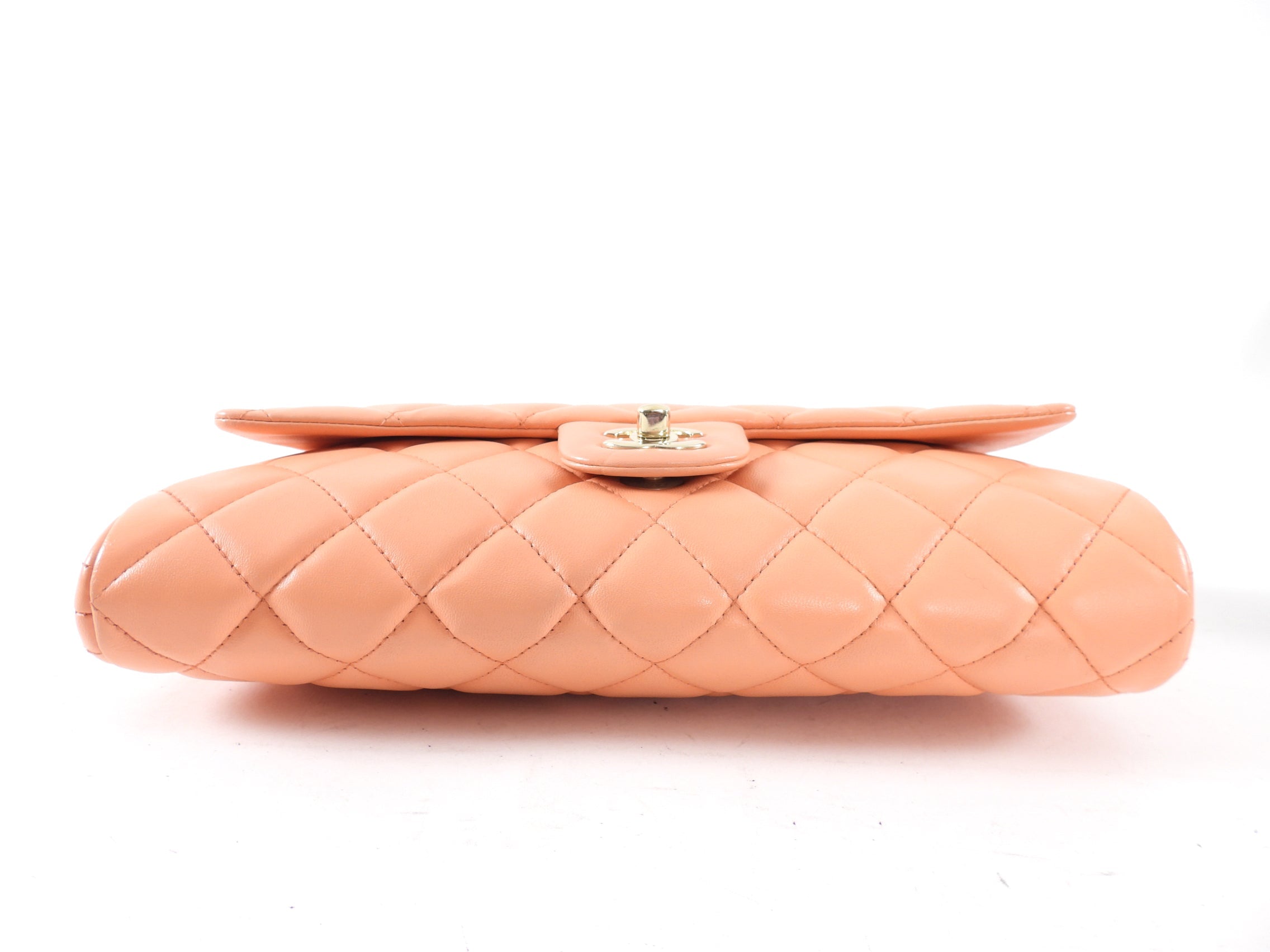 Chanel Peach Quilted Leather Timeless Chain Clutch Flap Bag